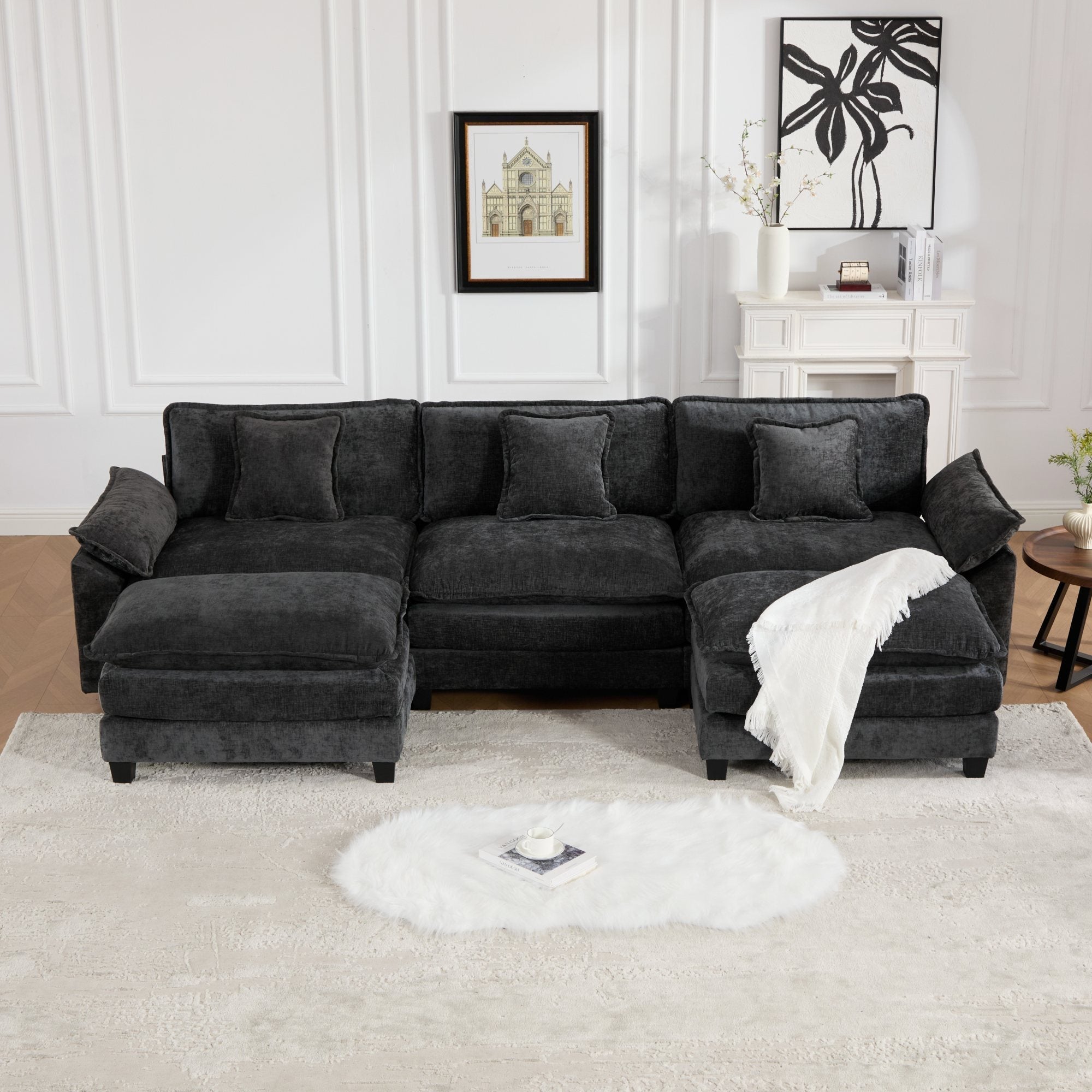 Modern Comfy Upholstered Seat Cushion Sectional Couch (Ottoman is Not Included)