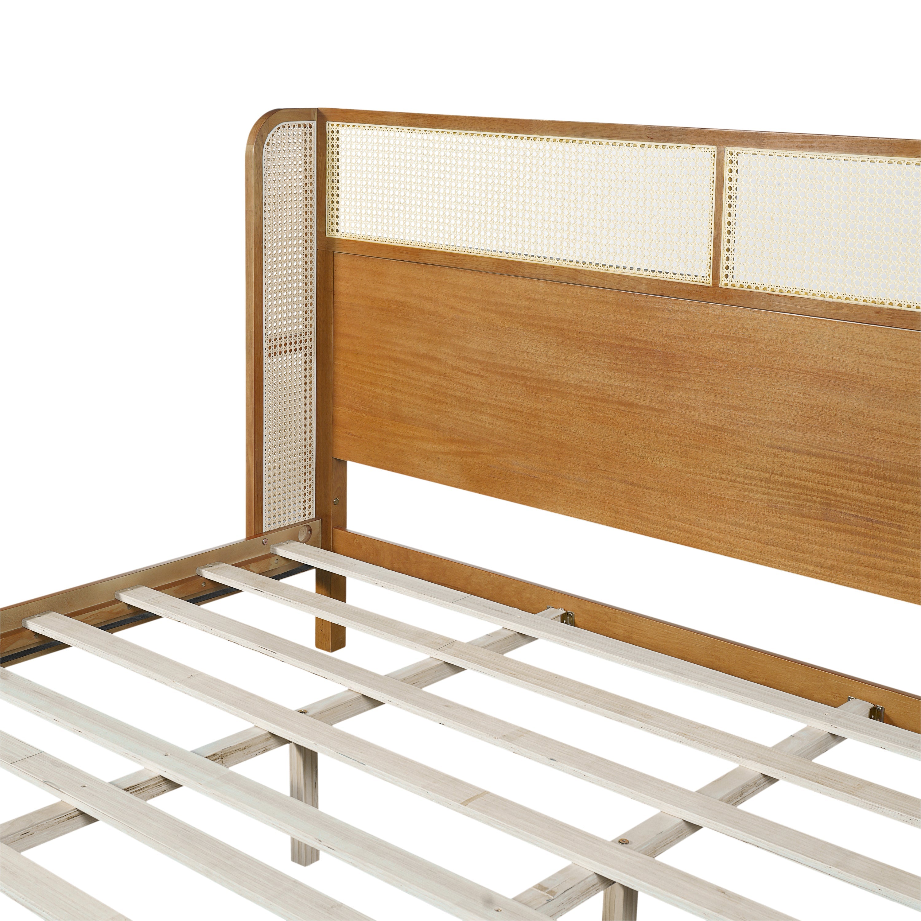 Mid Century Modern Bed With Natural Color Headboard