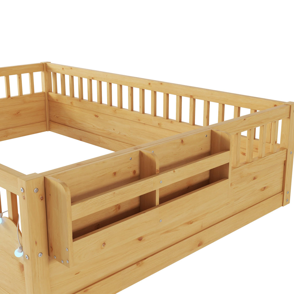 Twin/Full Montessori Floor Kids Bed Frame with High Rails