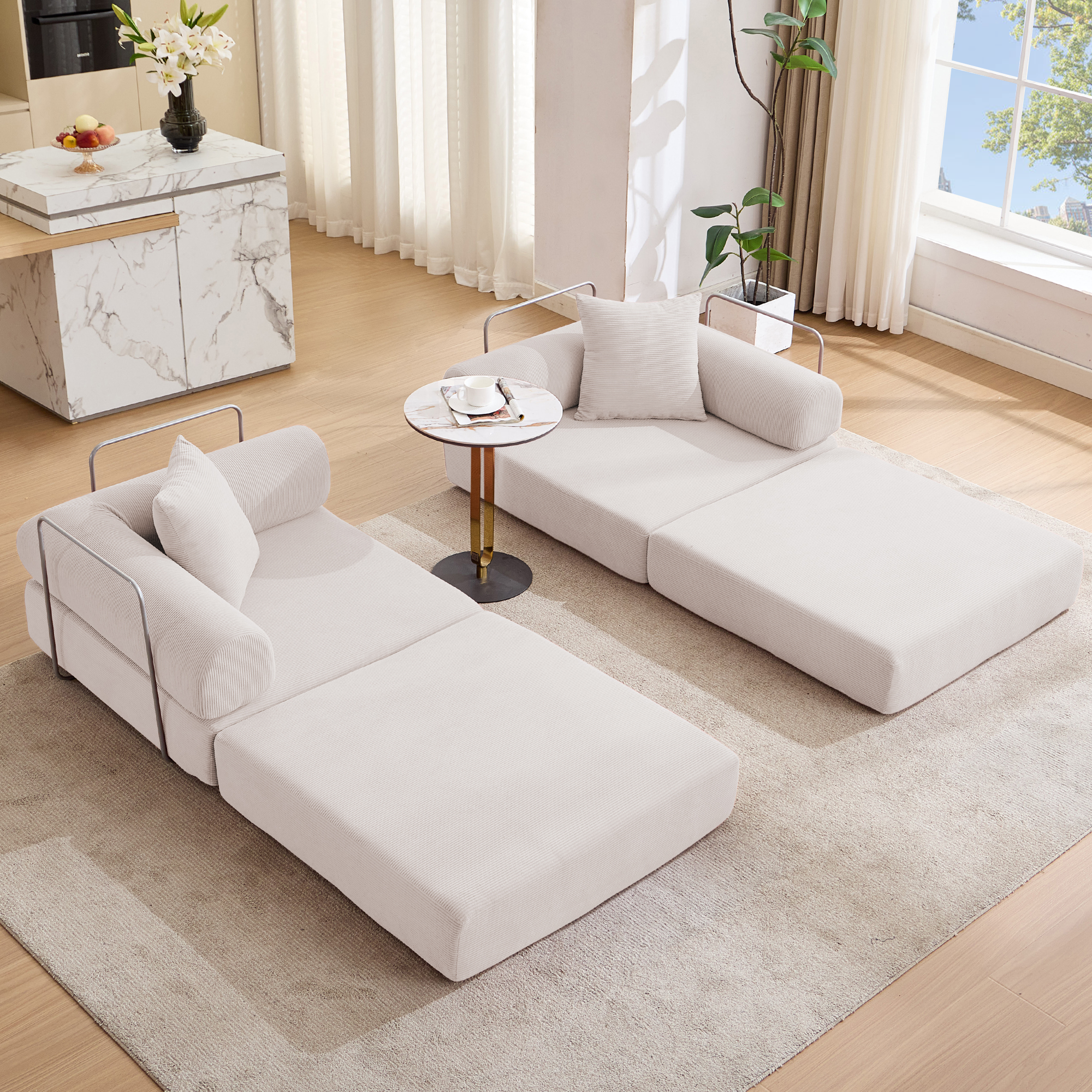 2 Seat Convertible Couch Folding Mattress Couch Sofa Bed
