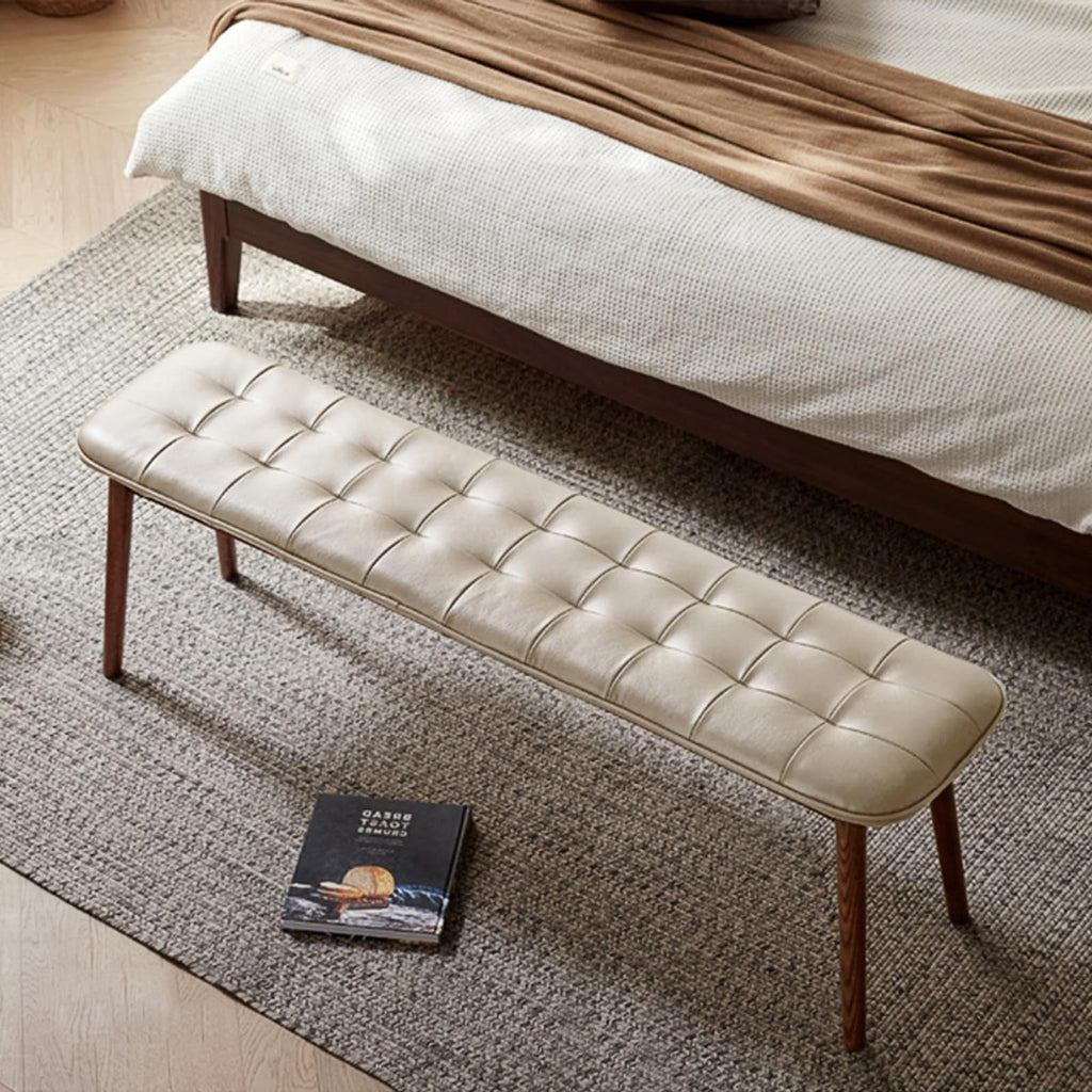 Natural Oak Dining Bench Table Bench with Leather Cushion