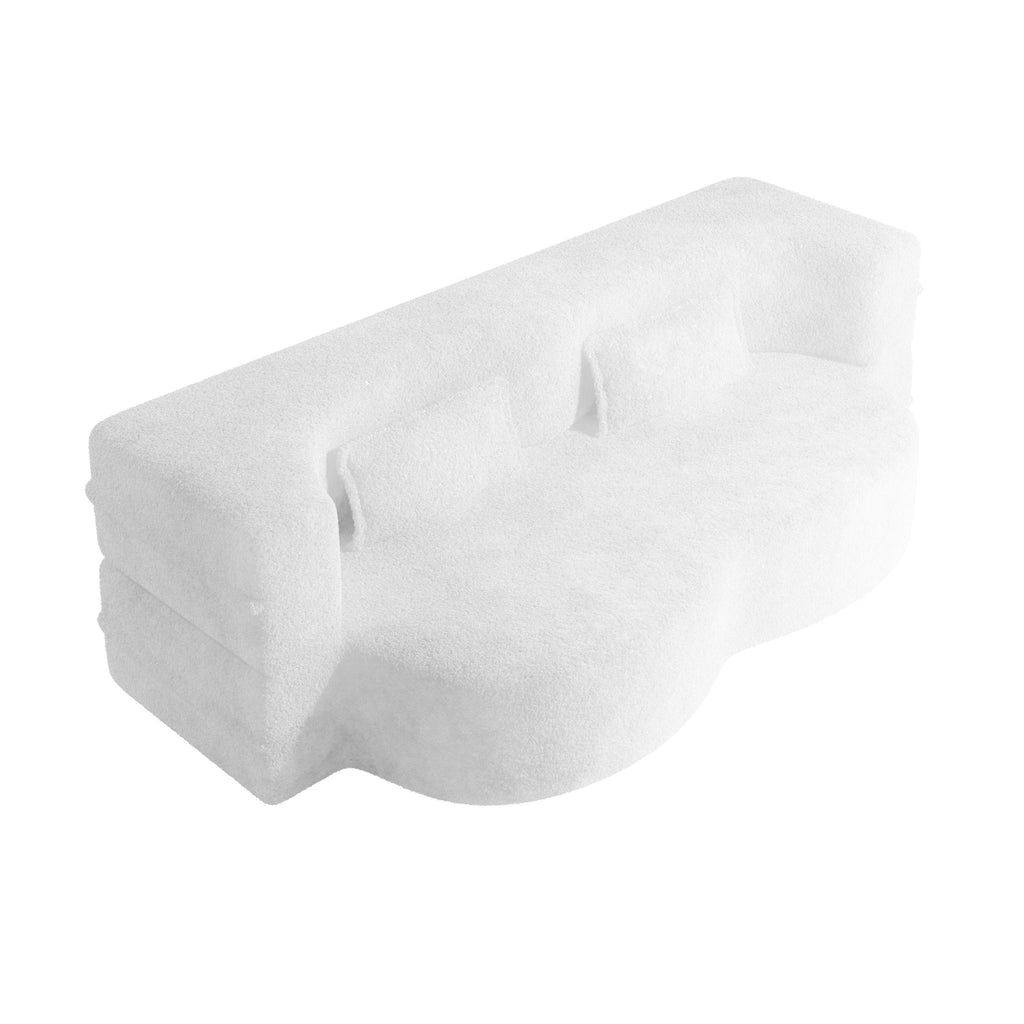 Modern Convertible Teddy Fabric Sofa with 2 Pillows