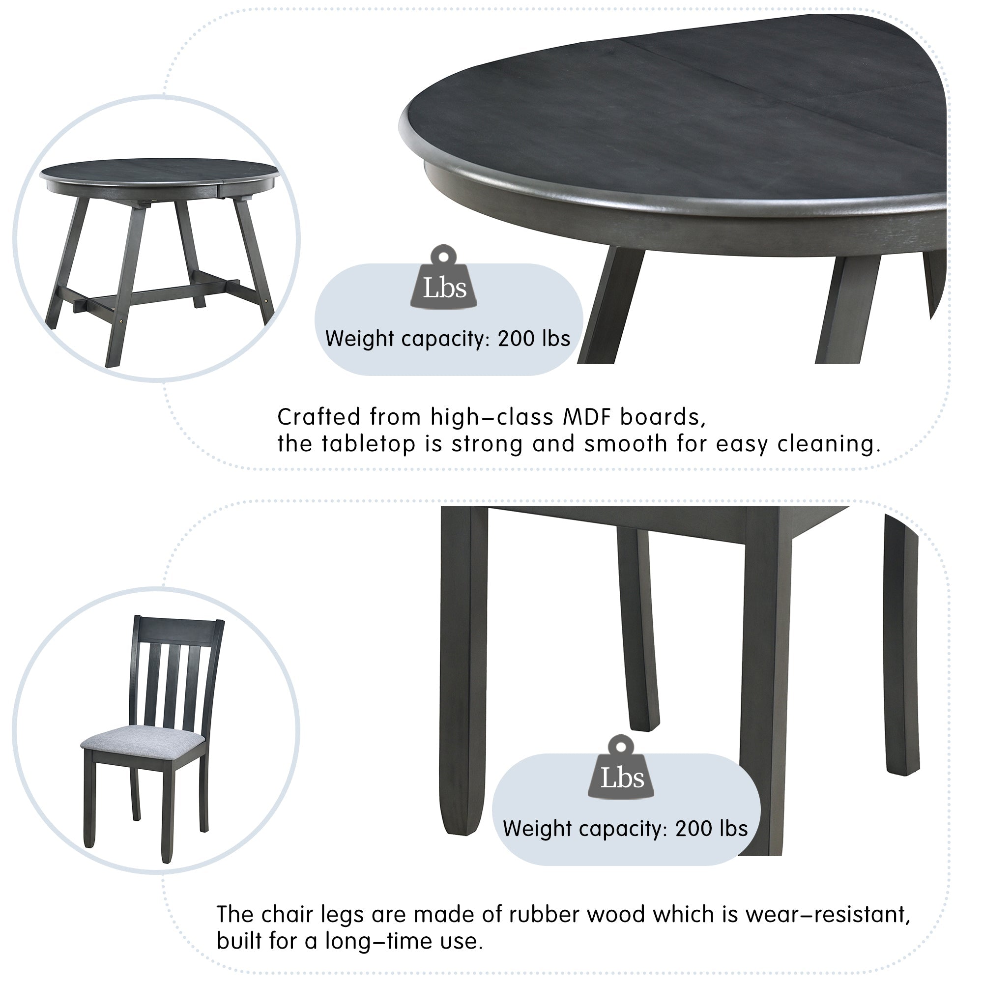 Modern Farmhouse 5-Piece Wood Dining Table Set