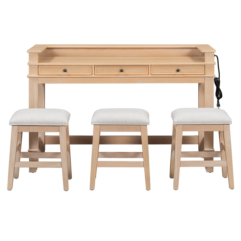 Retro Kitchen Table and Chairs Set with 3 Storage Drawers