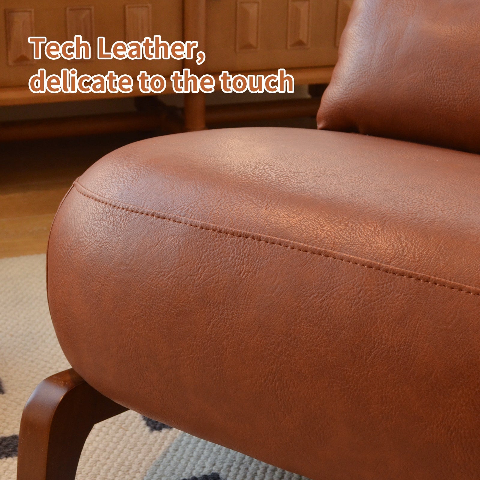 Armless Leather Accent Chair with Solid Wood Legs