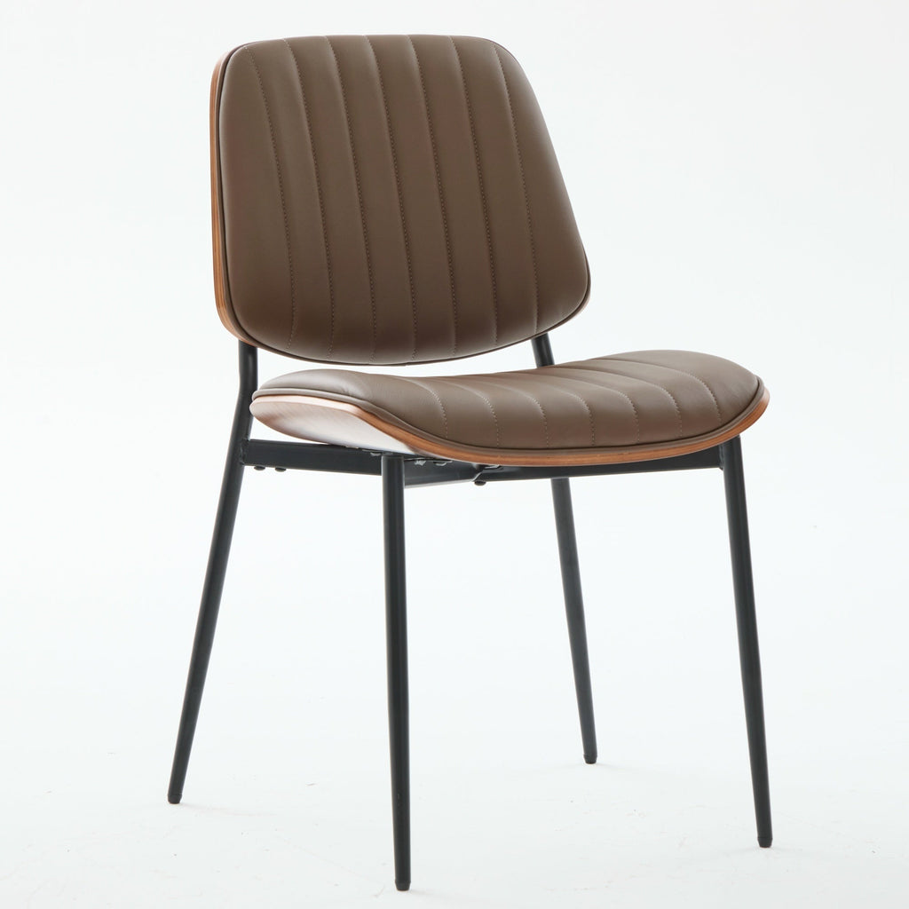 Mid Century Modern Retro Faux Leather Dining Chairs with Walnut Bentwood (Set of 2)
