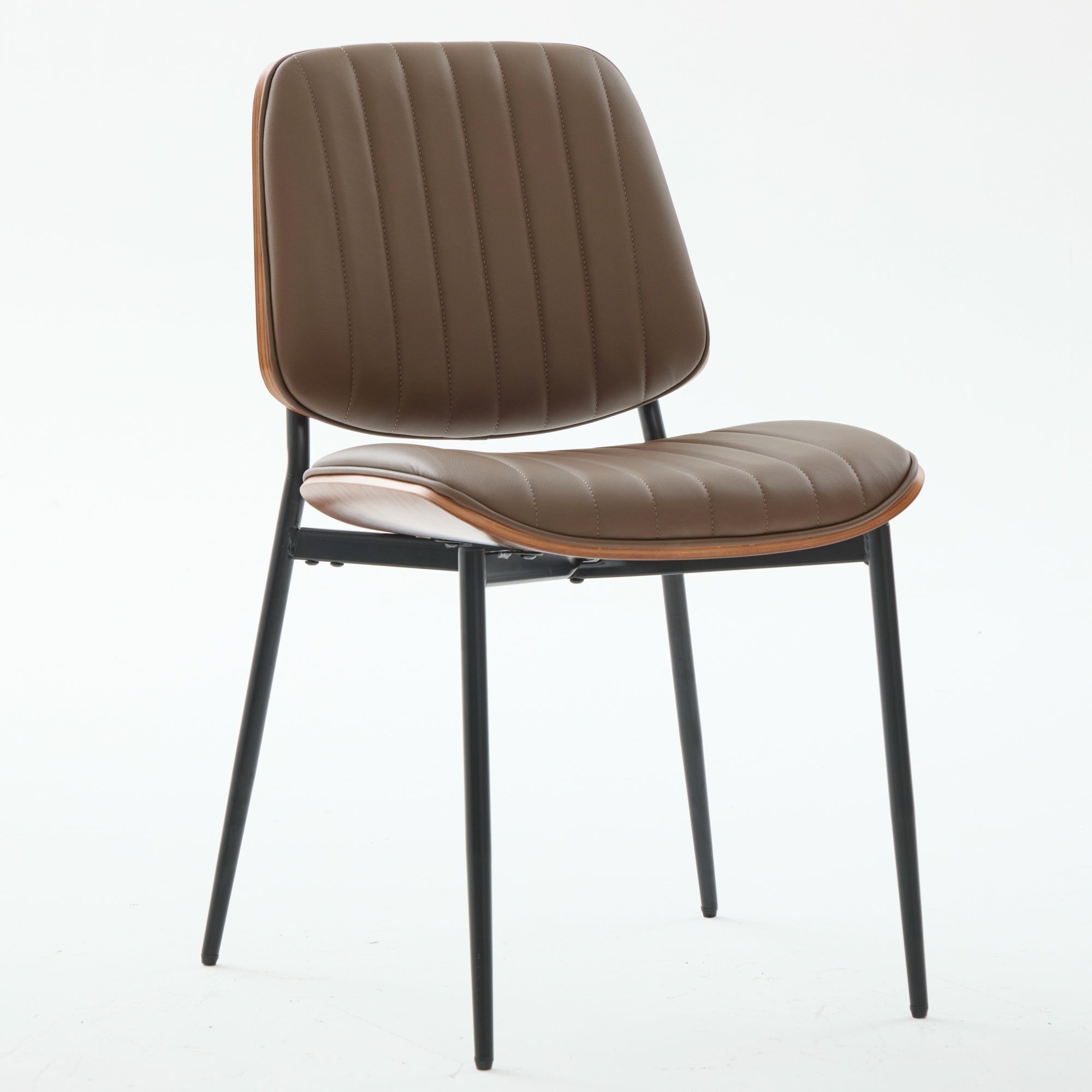 Mid Century Modern Retro Faux Leather Dining Chairs with Walnut Bentwood (Set of 2)