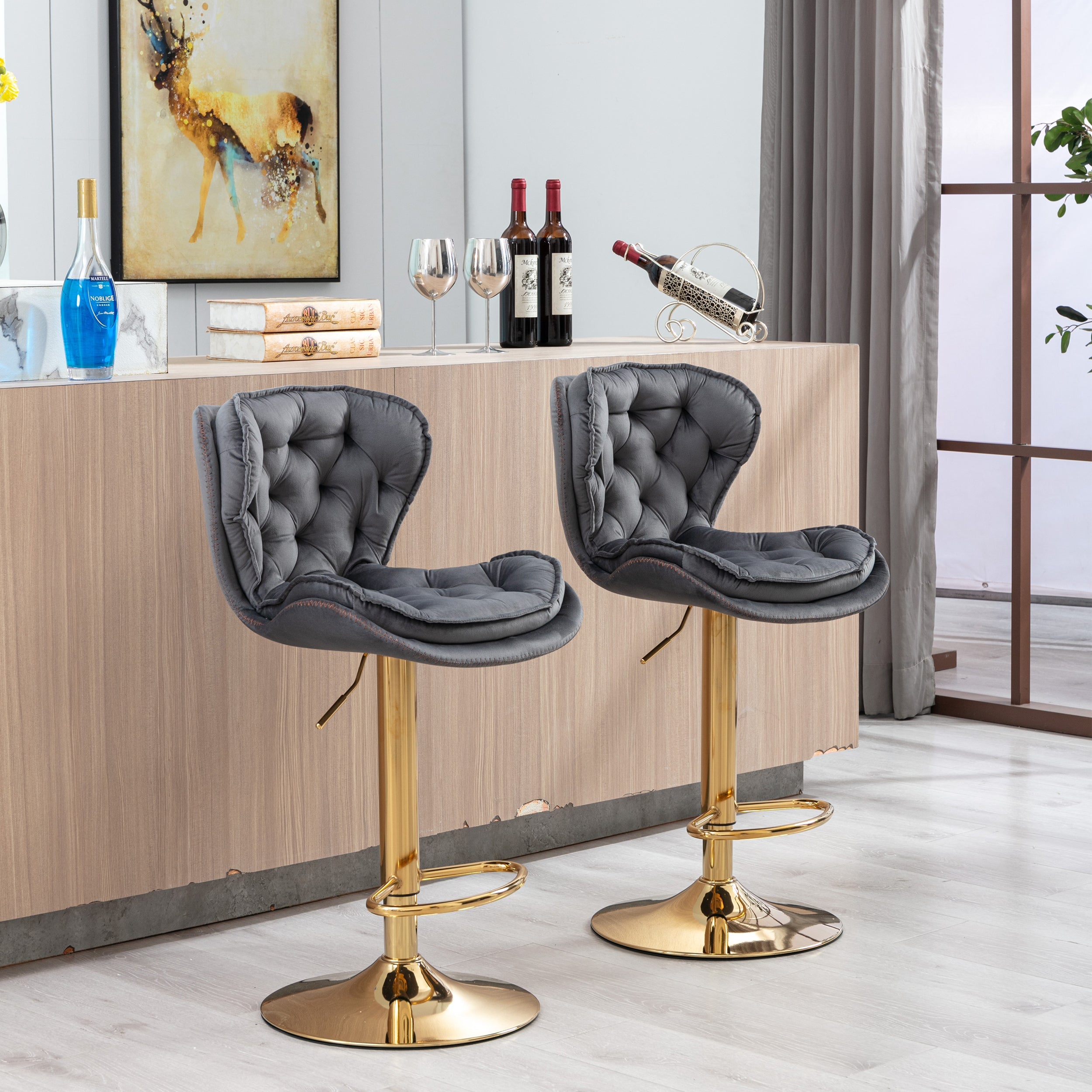 Bar Stools with Chrome Footrest and Base (Set of 2 )
