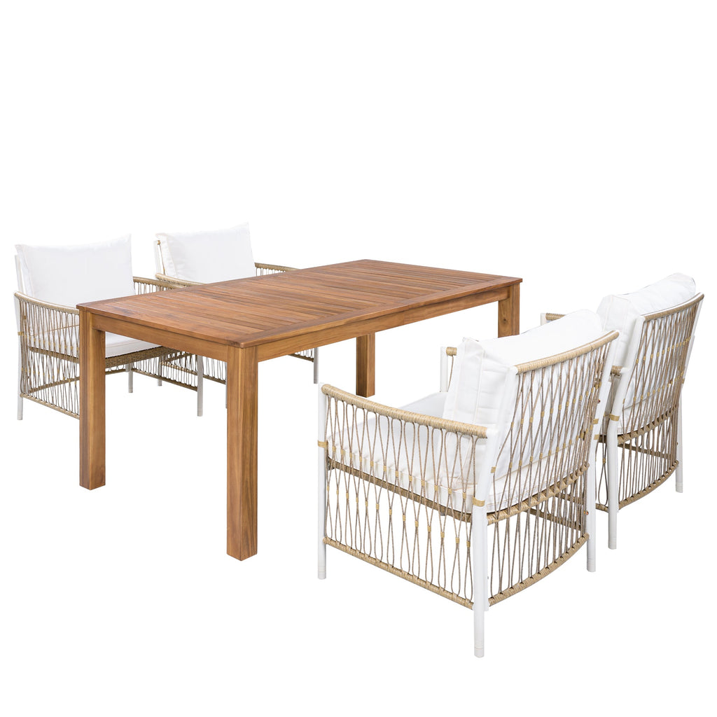 Natural Patio Wooden Dining Table Set for Poolside, Backyard, Garden (5/7 Pcs)