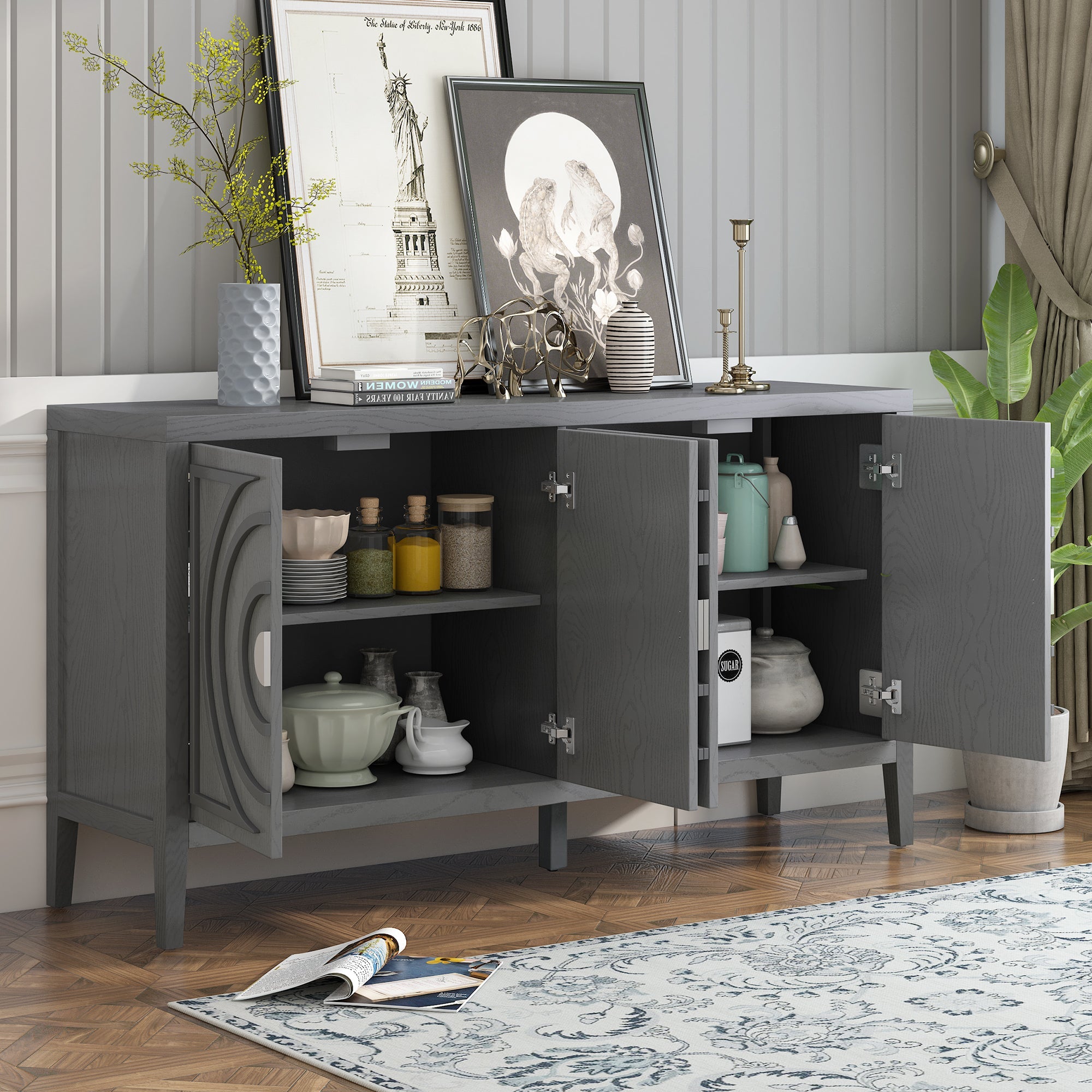 60" Circular Groove Design Sideboard Door for Living Room