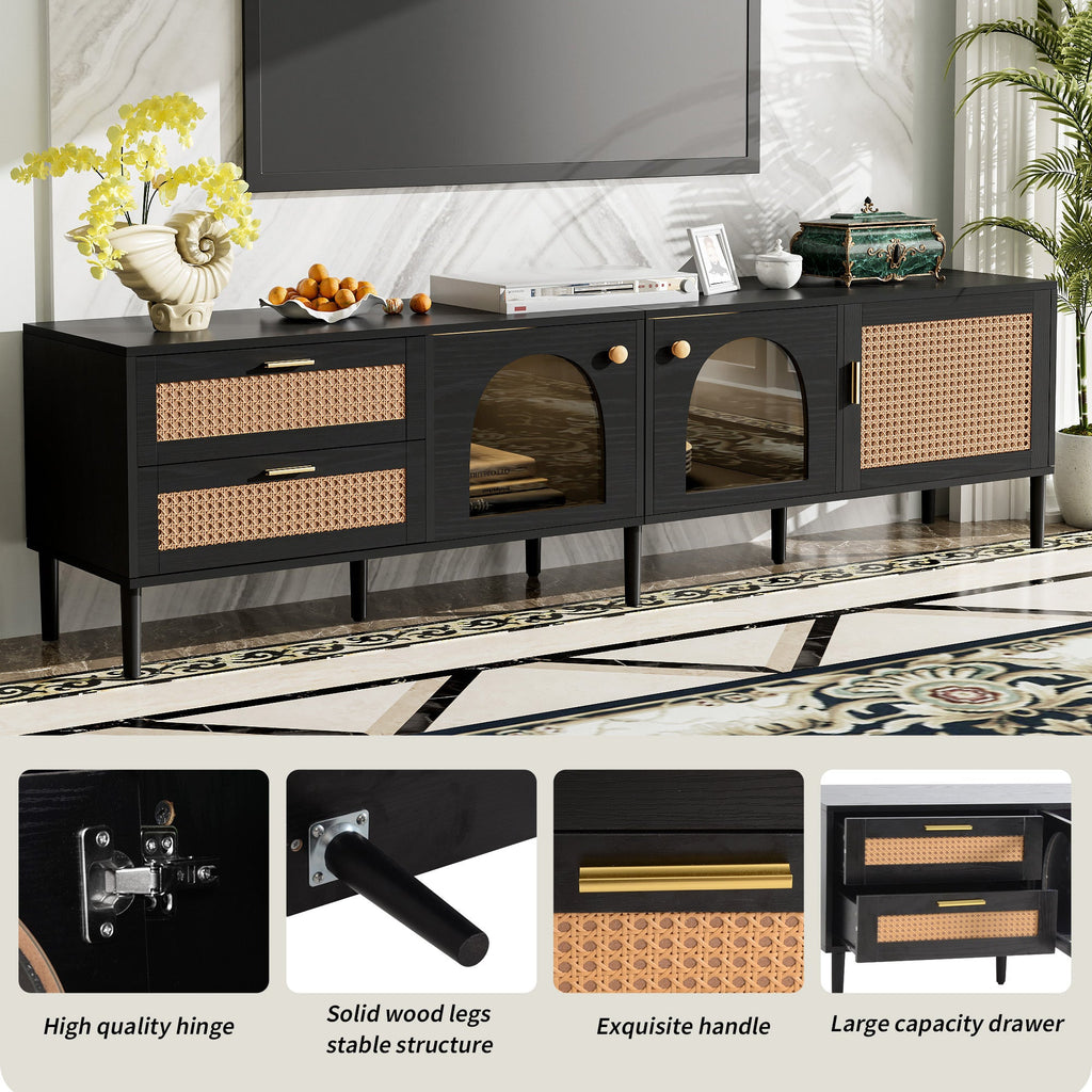 70" Rattan LED Light Entertainment TV Stand