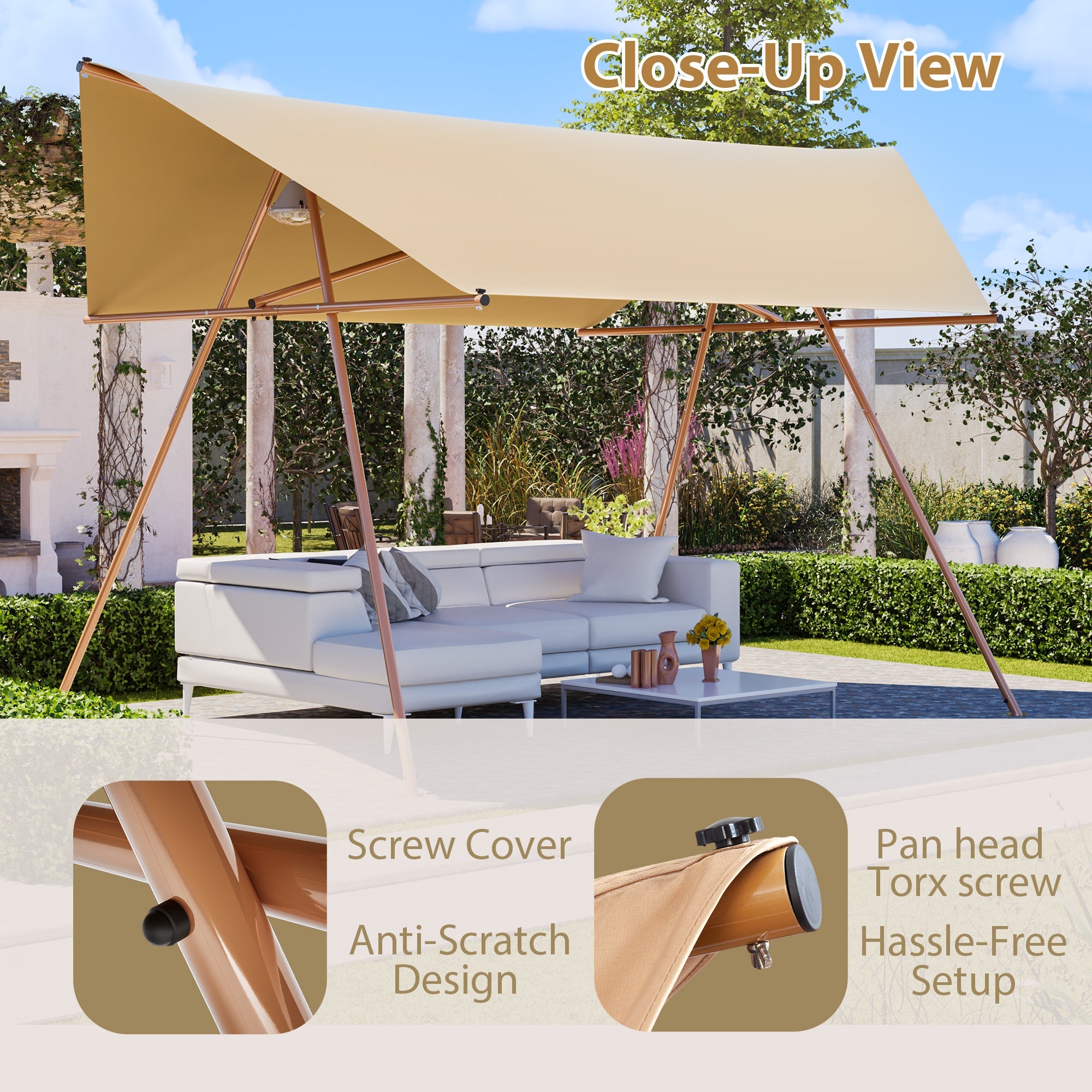 Hexagonal Shade Sail Canopy 206x118 UPF50 Waterproof Sun Shade Patio Use