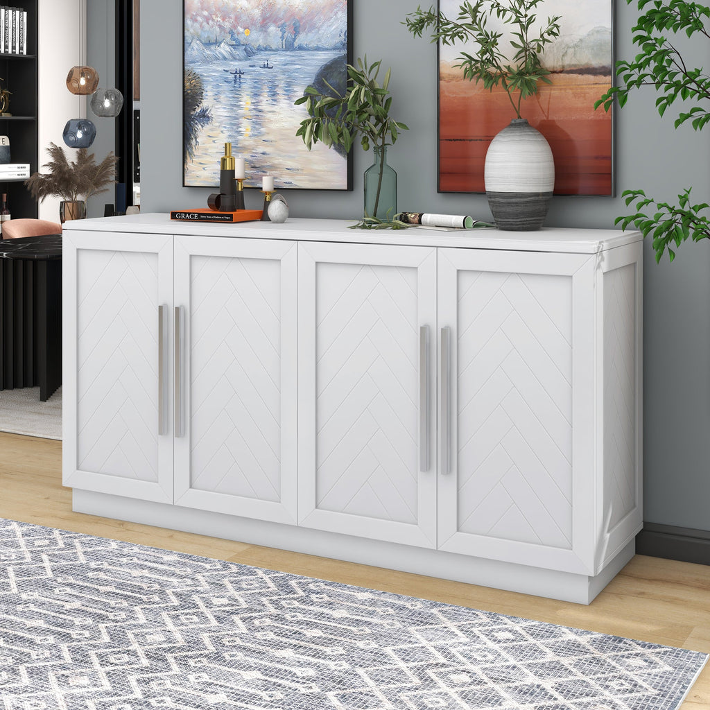 Buffet Cabinet with Adjustable Shelves and Silver Handles