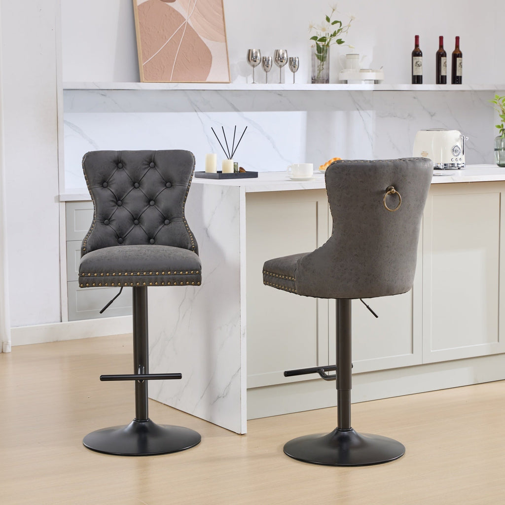 Aged and Retro PU Swivel Barstools Adjusatble Seat Height (Set of 2)
