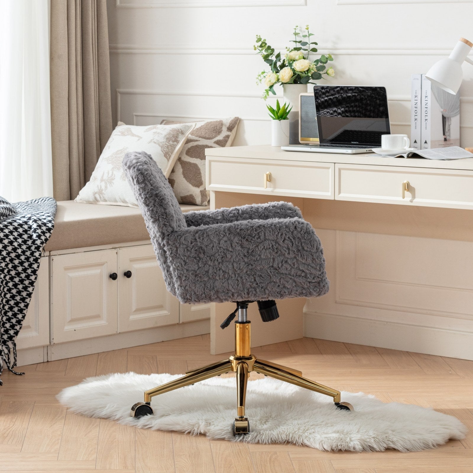 Violet Velve Home Office Chair with Golden Metal Base