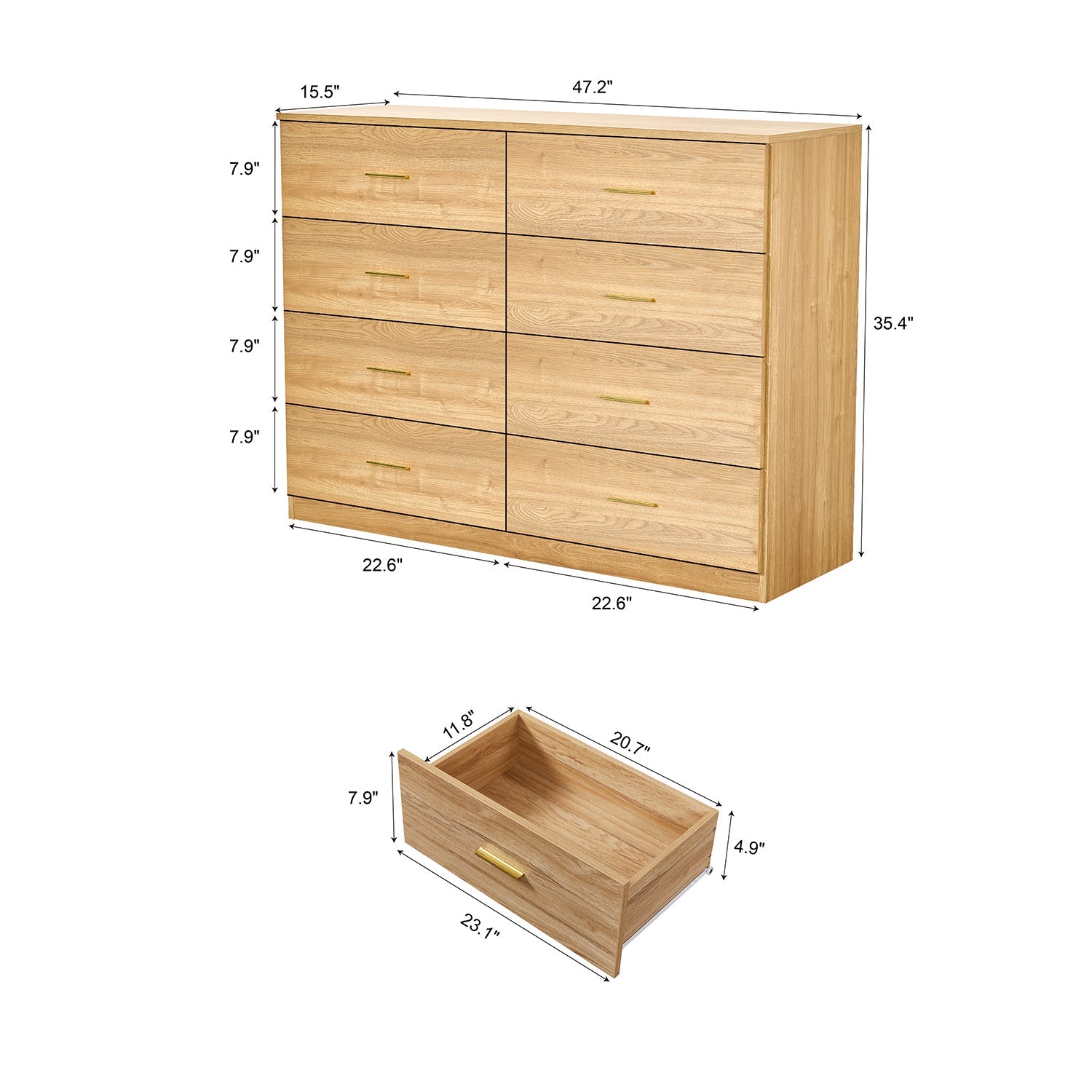 Modern Natural 8-Drawer Dresser for Bedroom