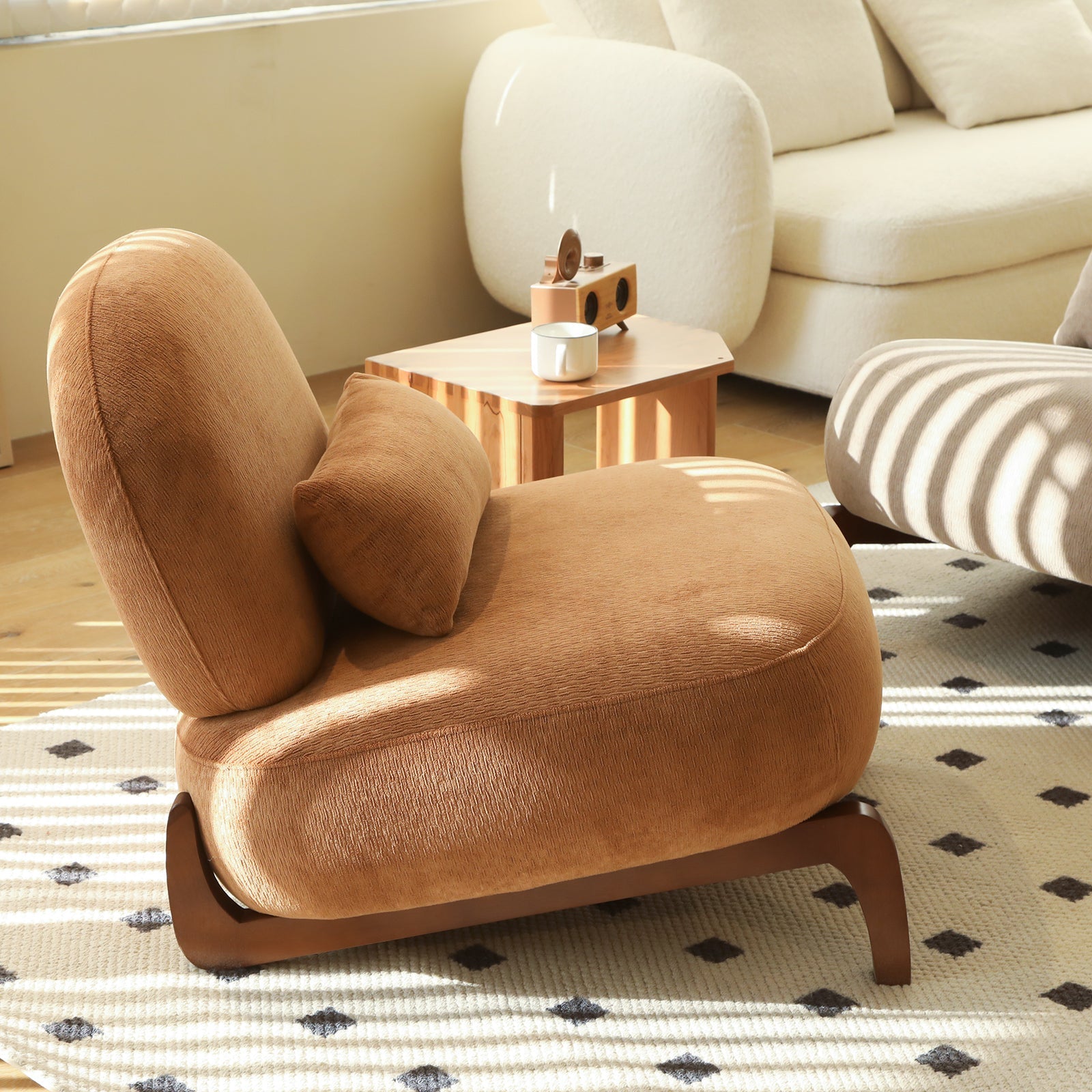 Velvet Accent Chair with Solid Wood Legs