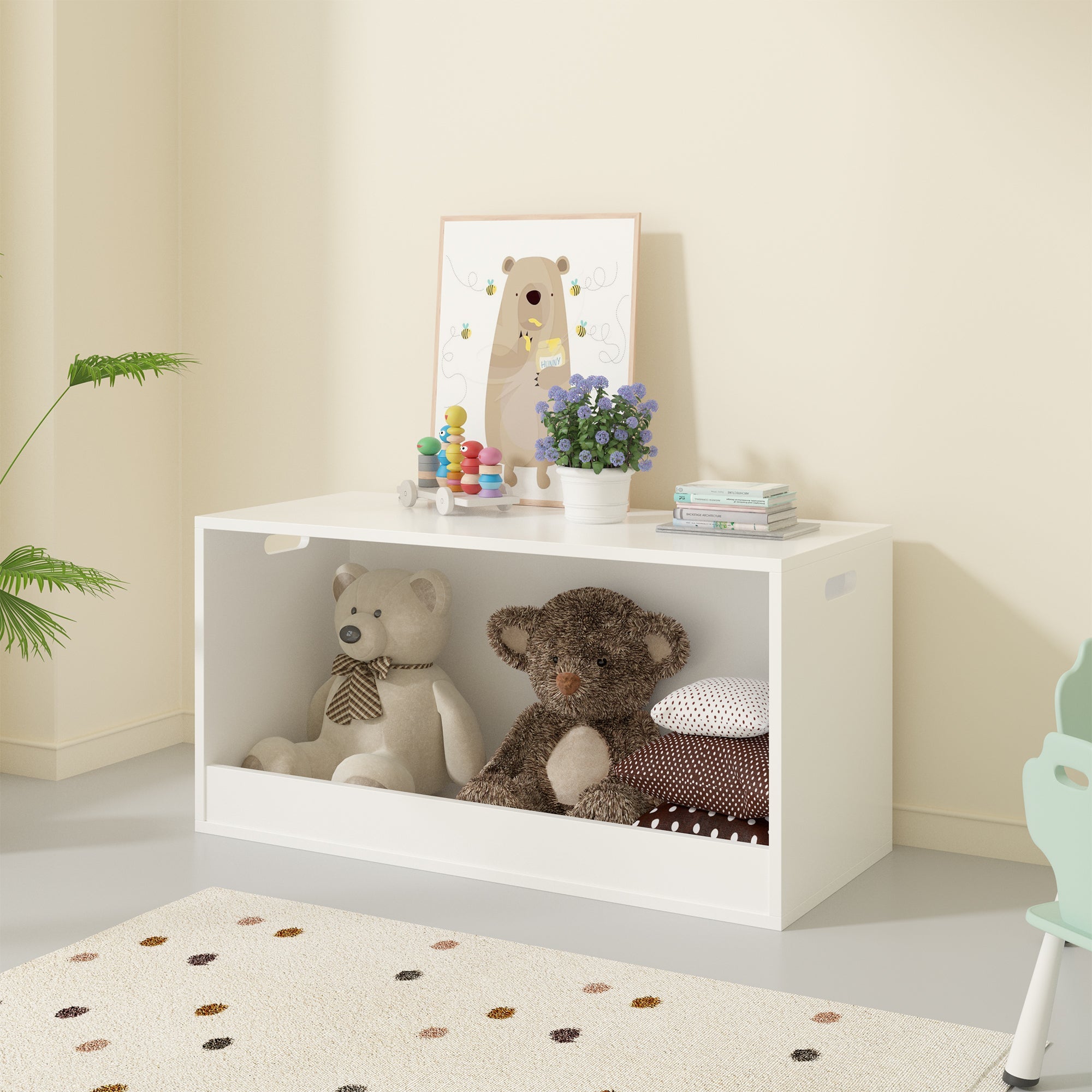 White Wooden Open Toy Storage Box for Kids