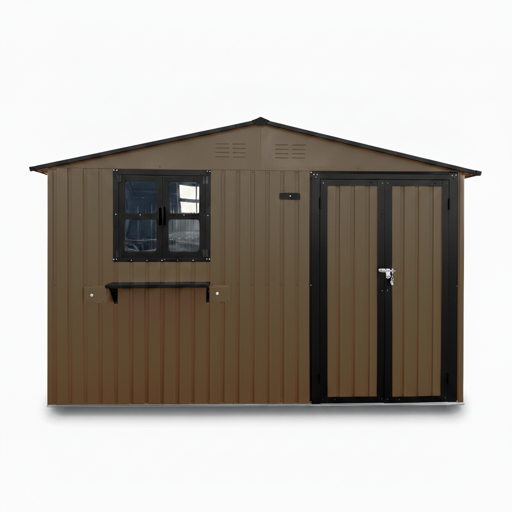 10x8 Ft Metal Storage Shed Lockable Double Doors Window Waterproof Shed