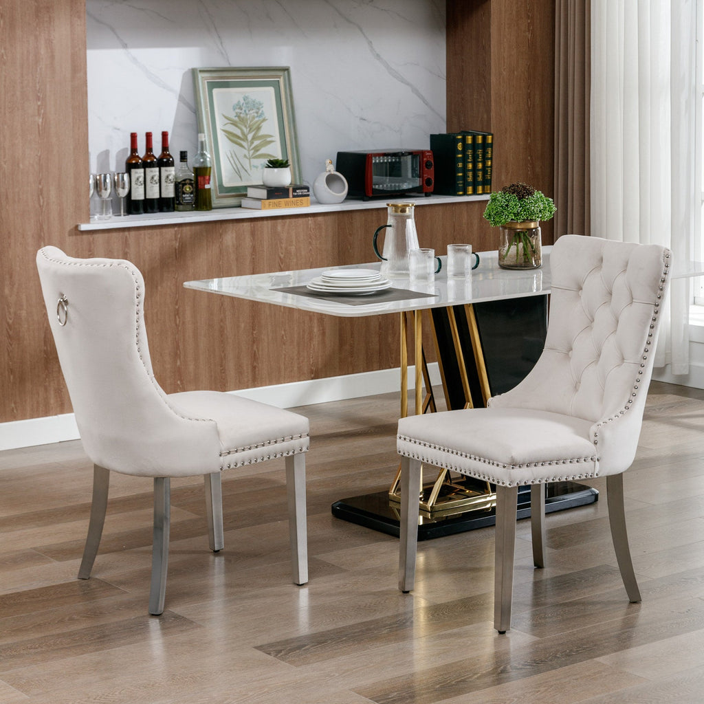 Modern High-end Tufted Solid Wood Velvet Dining Chairs (Set of 2)