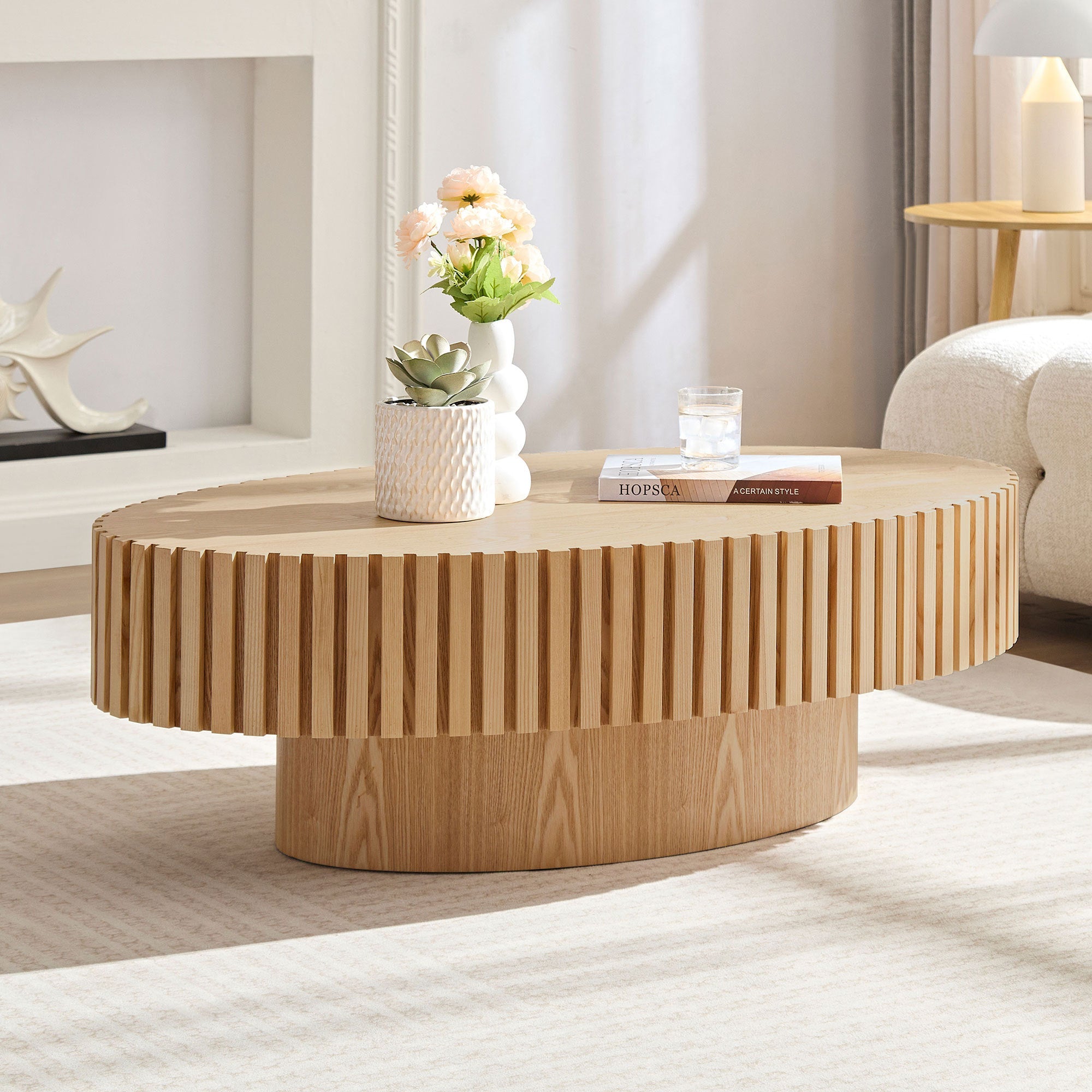 43.70 Inch Modern Handcraft Drum and Oval Coffee Table