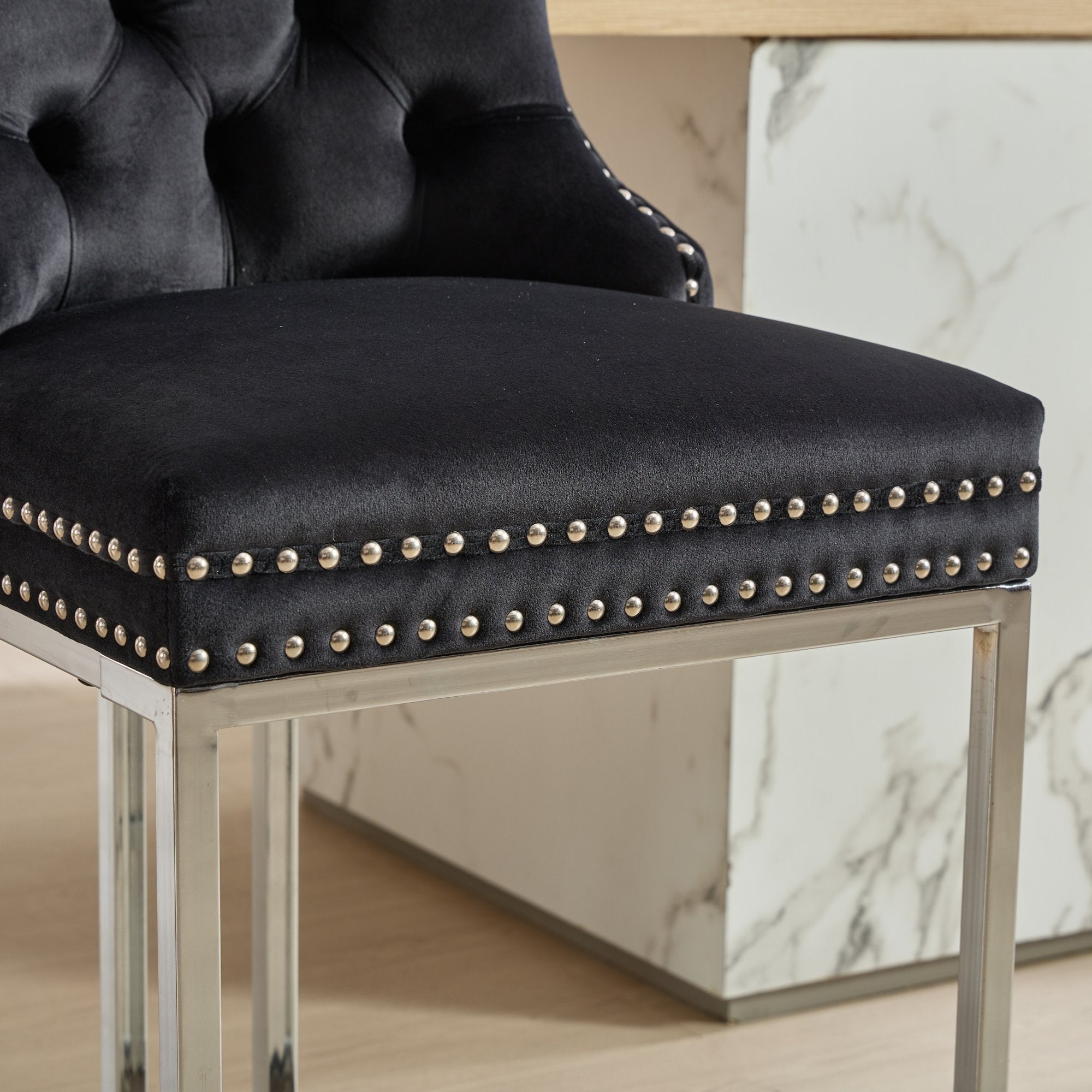 Luxury Elegant Nailhead Trim Tufted Velvet Bar Stools (Set of 2)