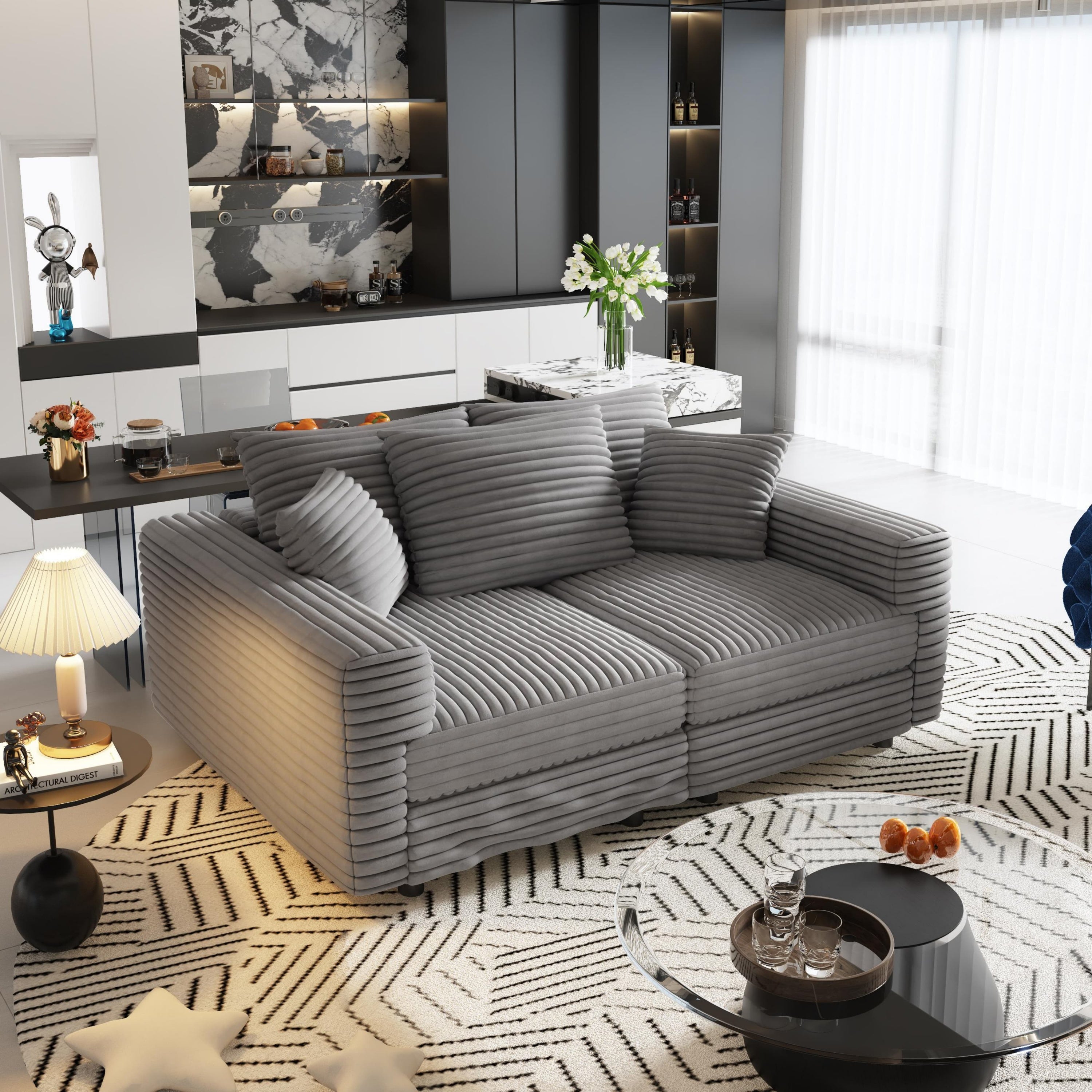 82.7' Modern Comfy Cloud Couch Sofa with Soft Pillows + Ottomans Option