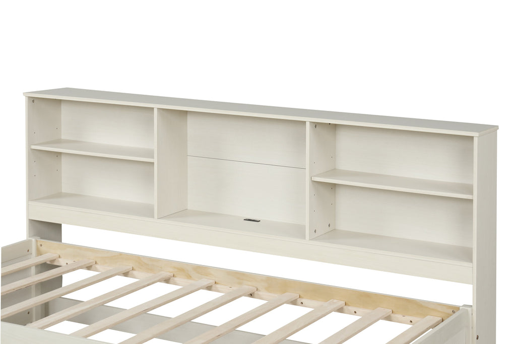 Twin Size Bed Frame with Side Bookshelves