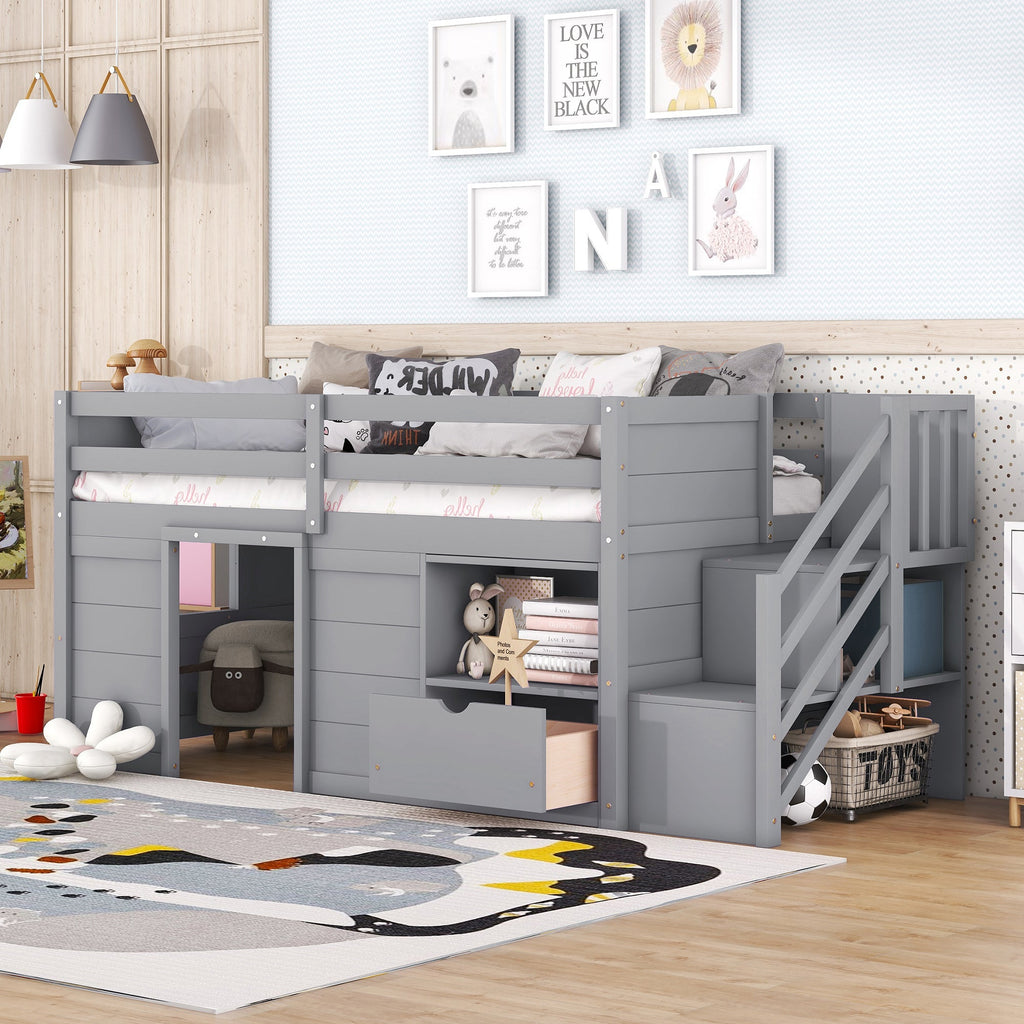 Solid Wood Twin Size Low Loft Bed