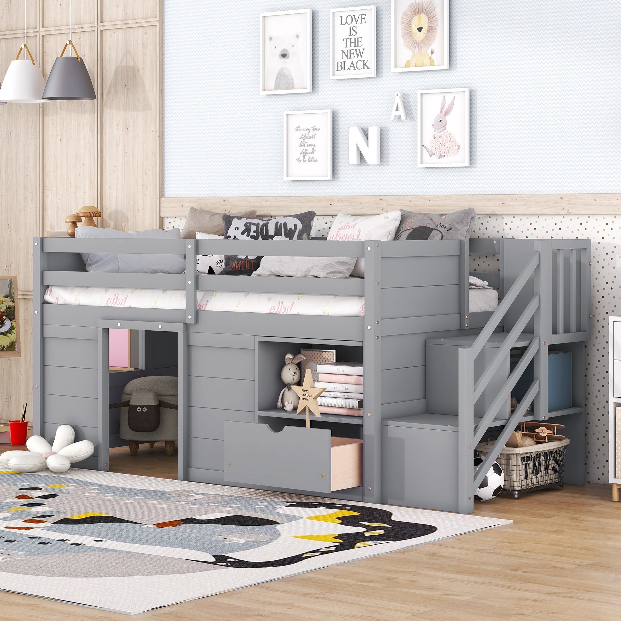 Solid Wood Twin Size Low Loft Bed