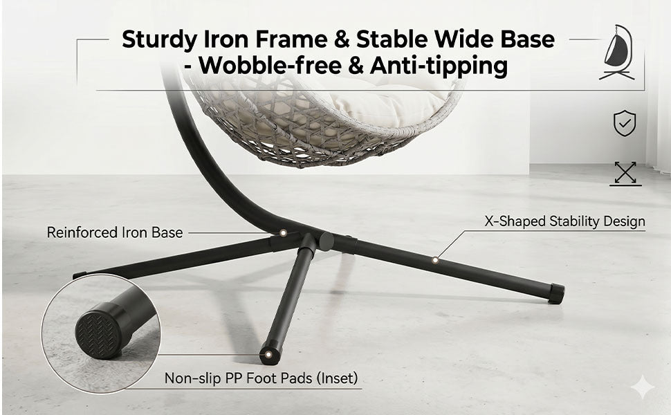 Folding PE Rattan Hanging Egg Chair with Aluminum Steel Frame