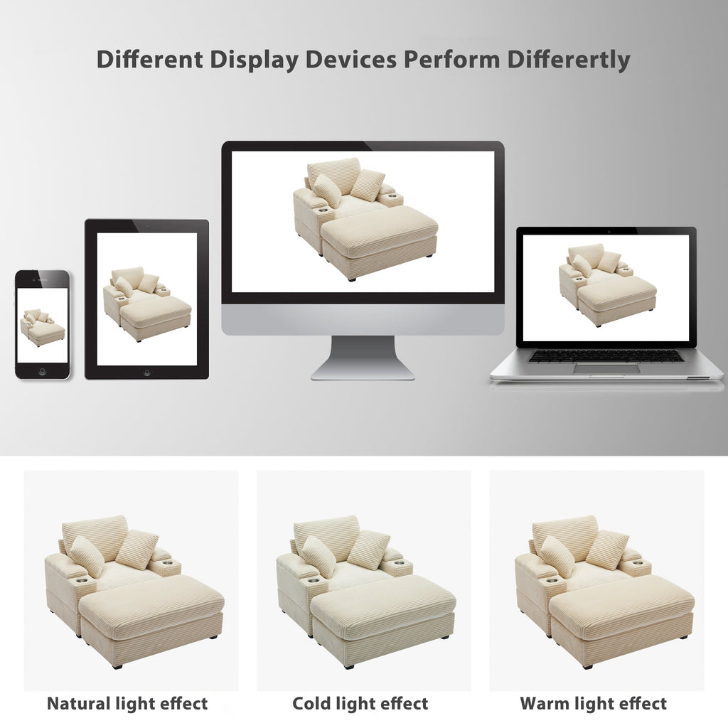 Corduroy Upholstered Chaise Lounge Sofa with Handrail Storage