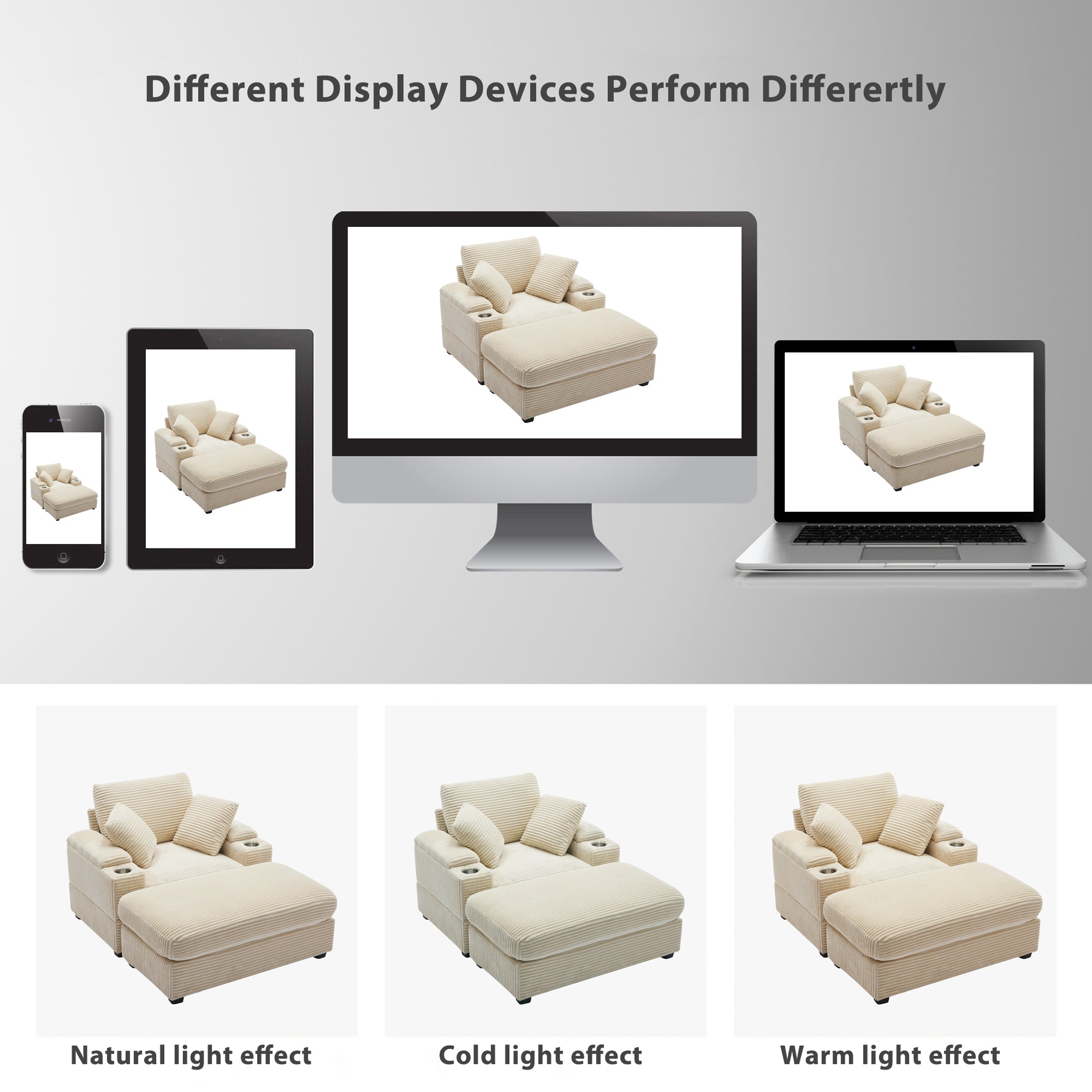 Corduroy Upholstered Chaise Lounge Sofa with Handrail Storage