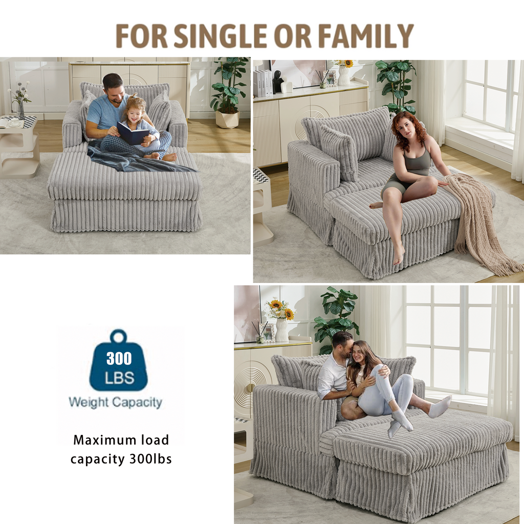 47.7'' Oversized Corduroy Chaise Longue with Ottoman