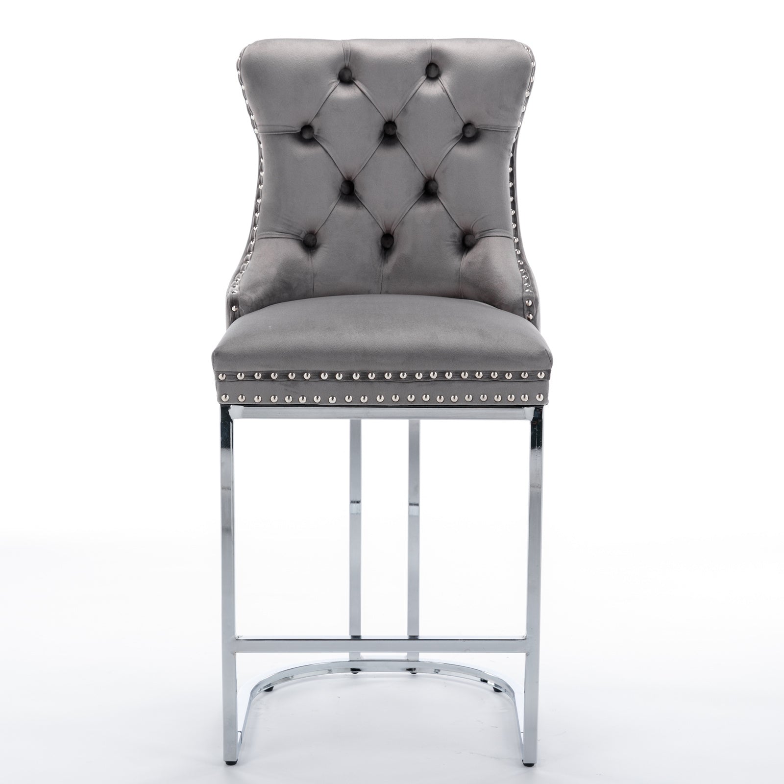 Luxury Elegant Nailhead Trim Tufted Velvet Bar Stools (Set of 2)