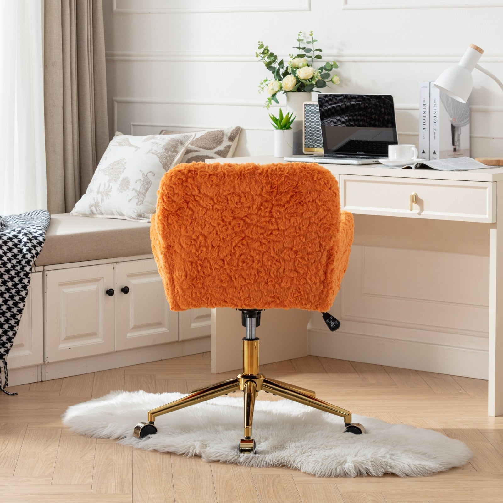 Violet Velve Home Office Chair with Golden Metal Base