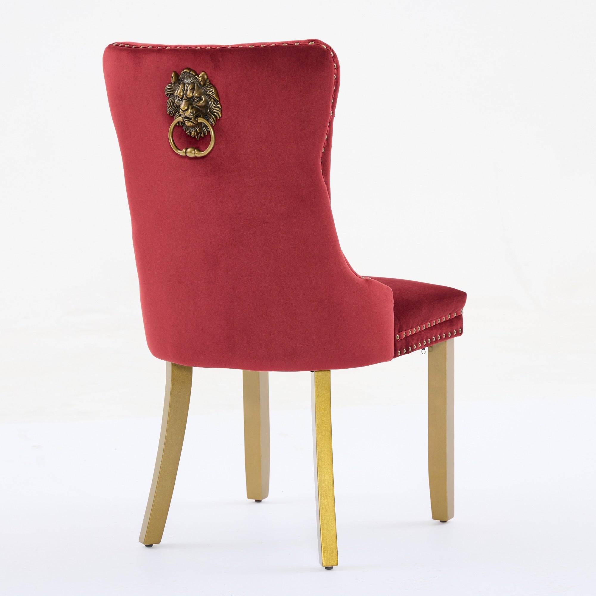 Mid-Century Velvet Dining Chairs with Lion Head Pull Ring (Set of 2)