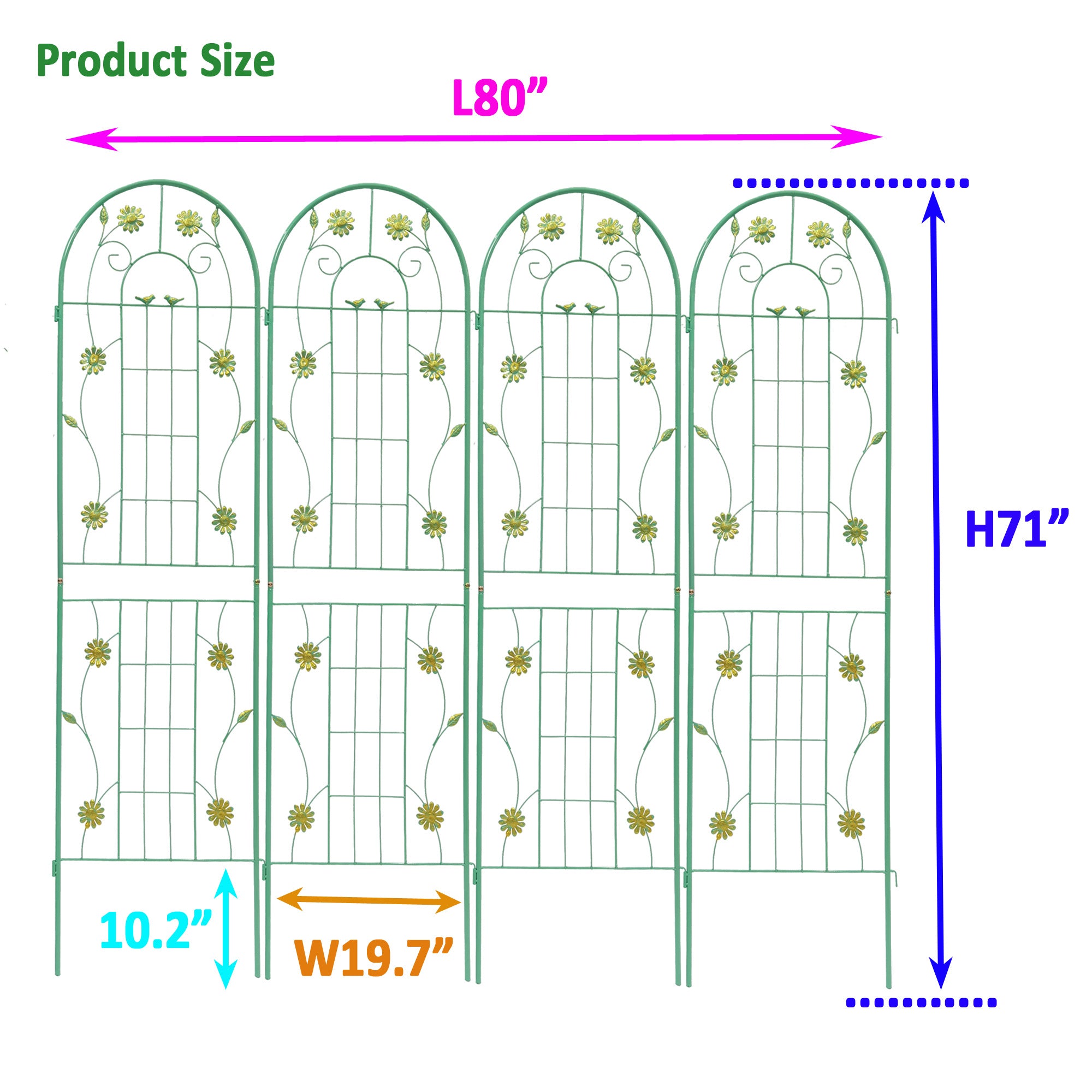 Metal Garden Trellis 71' x 19.7' Rustproof Trellis for Outdoor Flower Support