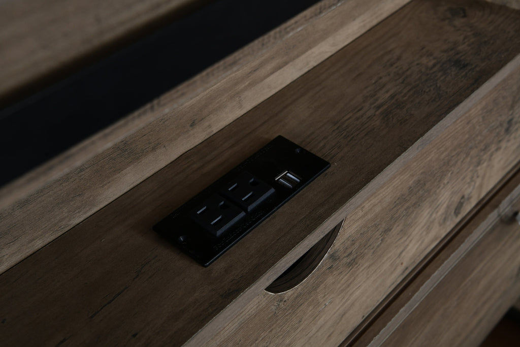Farmhouse Bed Frame Queen Size with LED Lights and Charging Station