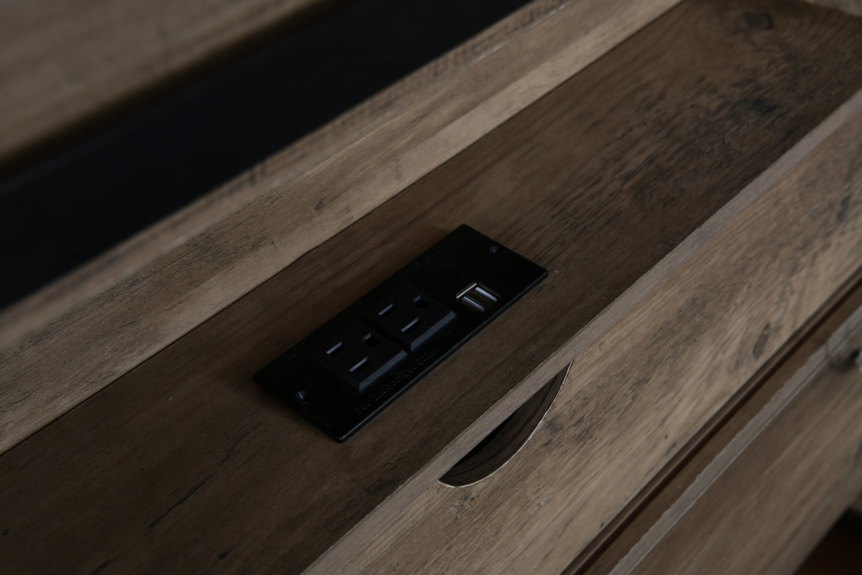 Farmhouse Bed Frame Queen Size with LED Lights and Charging Station