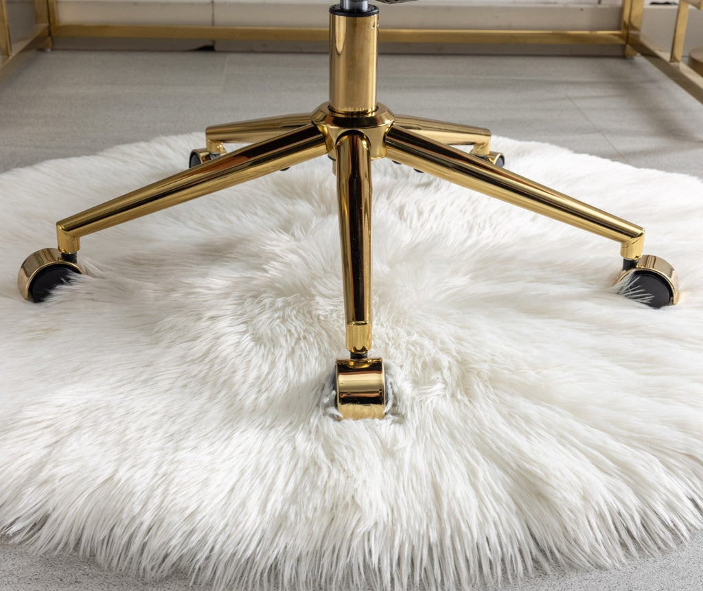 Artificial Rabbit Hair Home Office Chair with Golden Metal Base