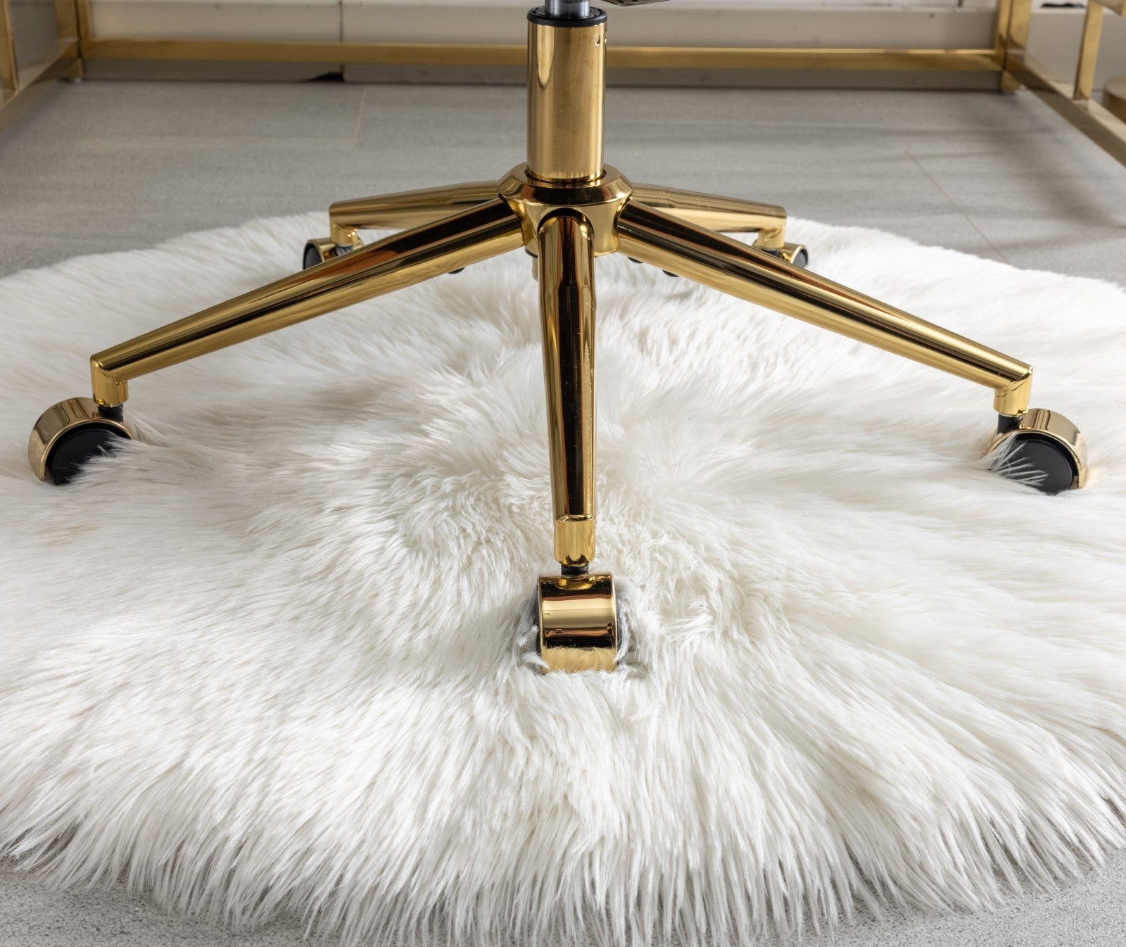 Artificial Rabbit Hair Home Office Chair with Golden Metal Base