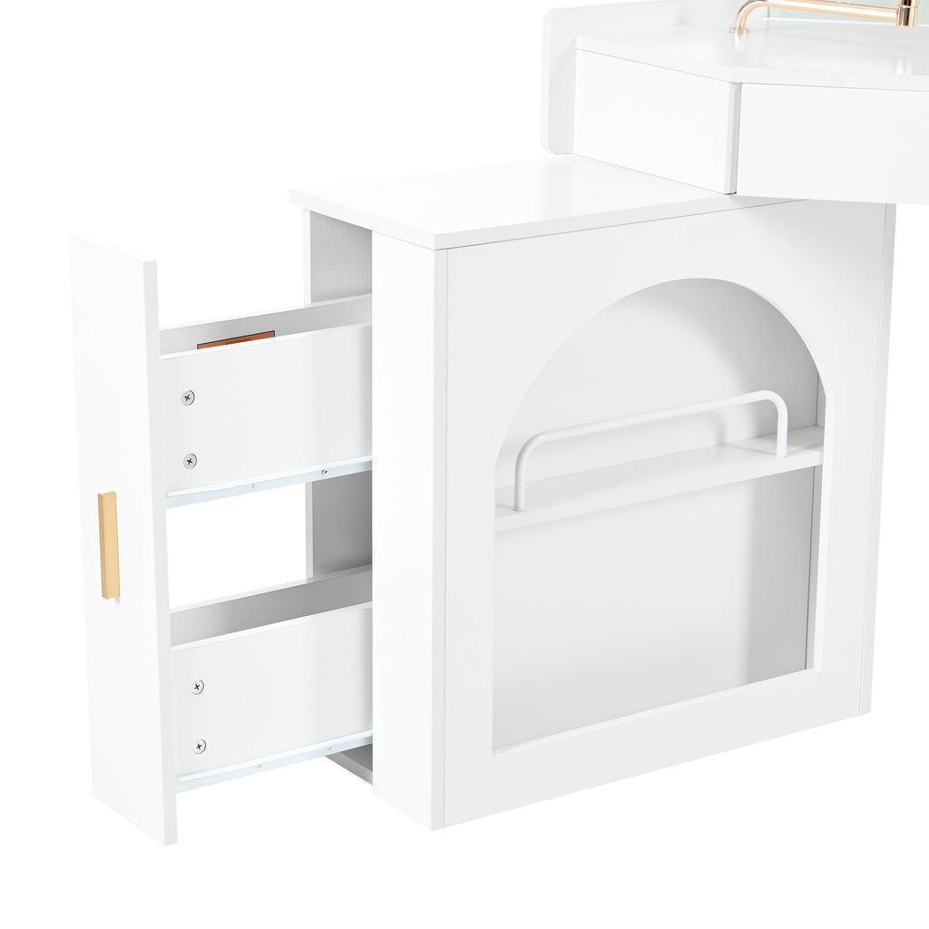Modern Corner Vanity Set with Mirror and Stool