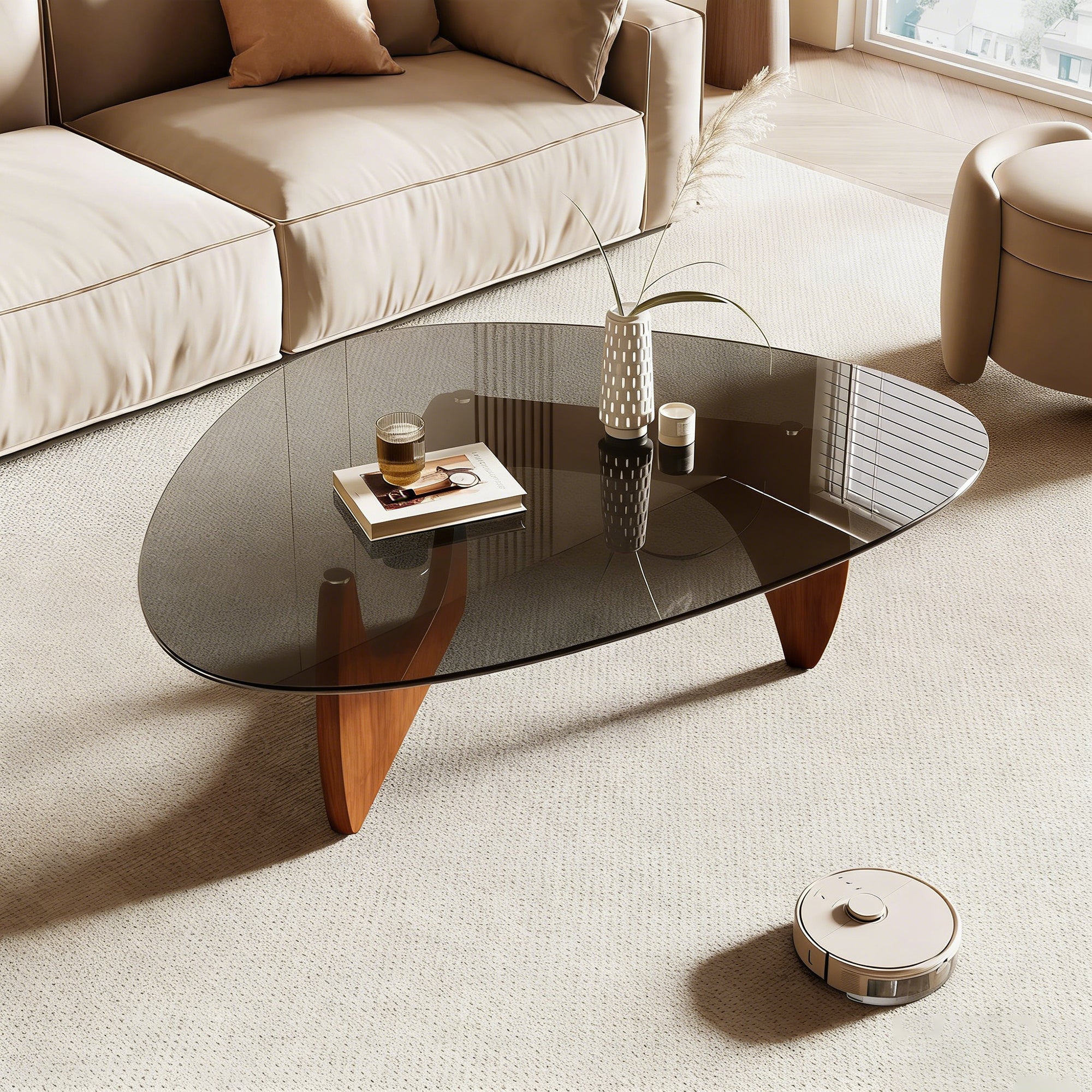 35.8' x 25.6' x 15.7' Mid Century Modern Glass Coffee Table