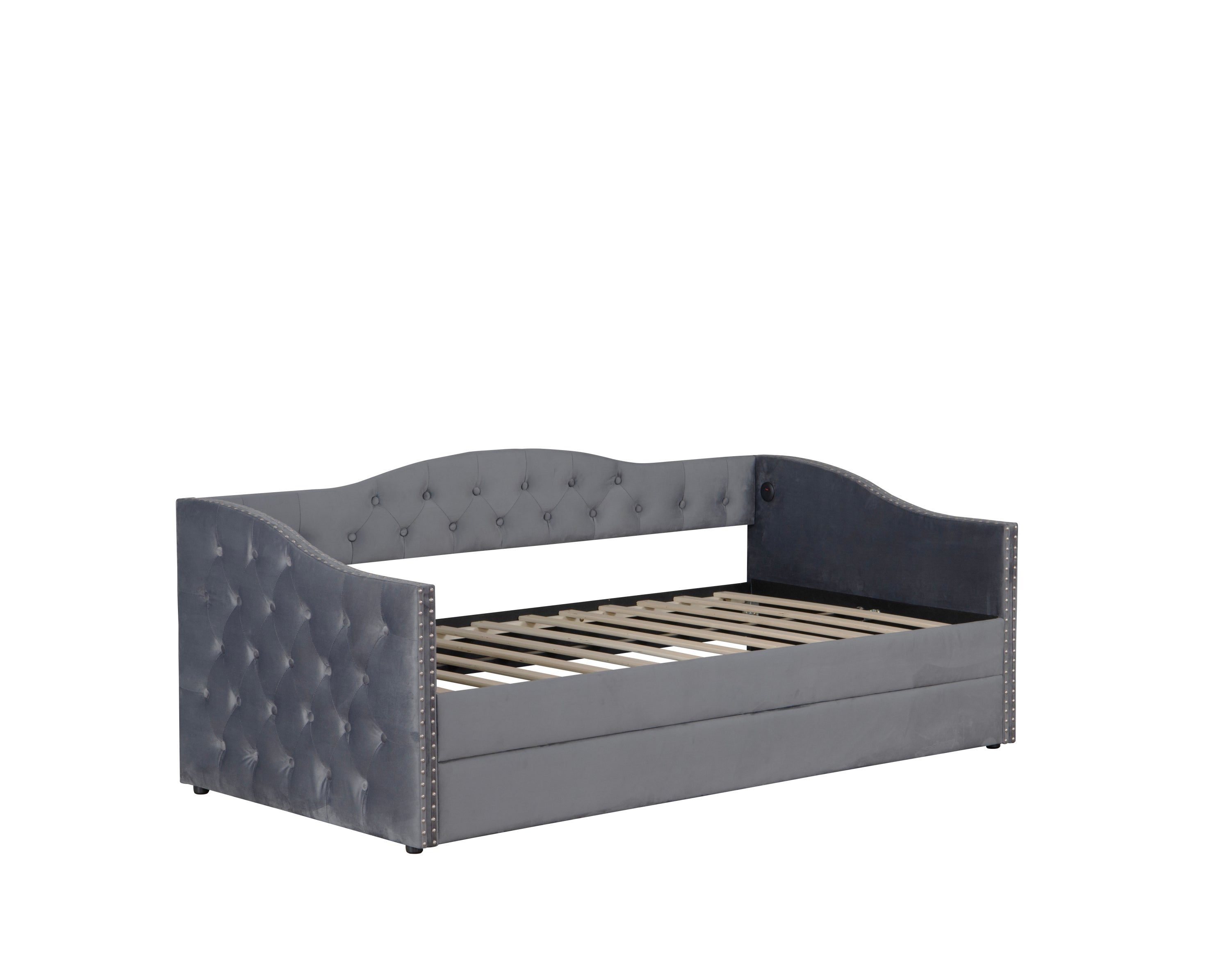 Twin Size Upholstered Daybed with Trundle and USB Charging Design
