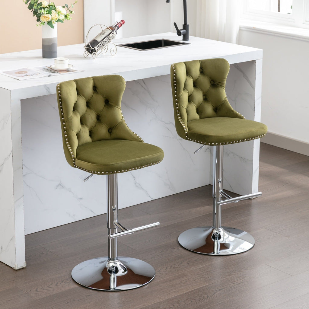 25-33 Inch Modern Velvet Swivel Barstools (Set of 2)