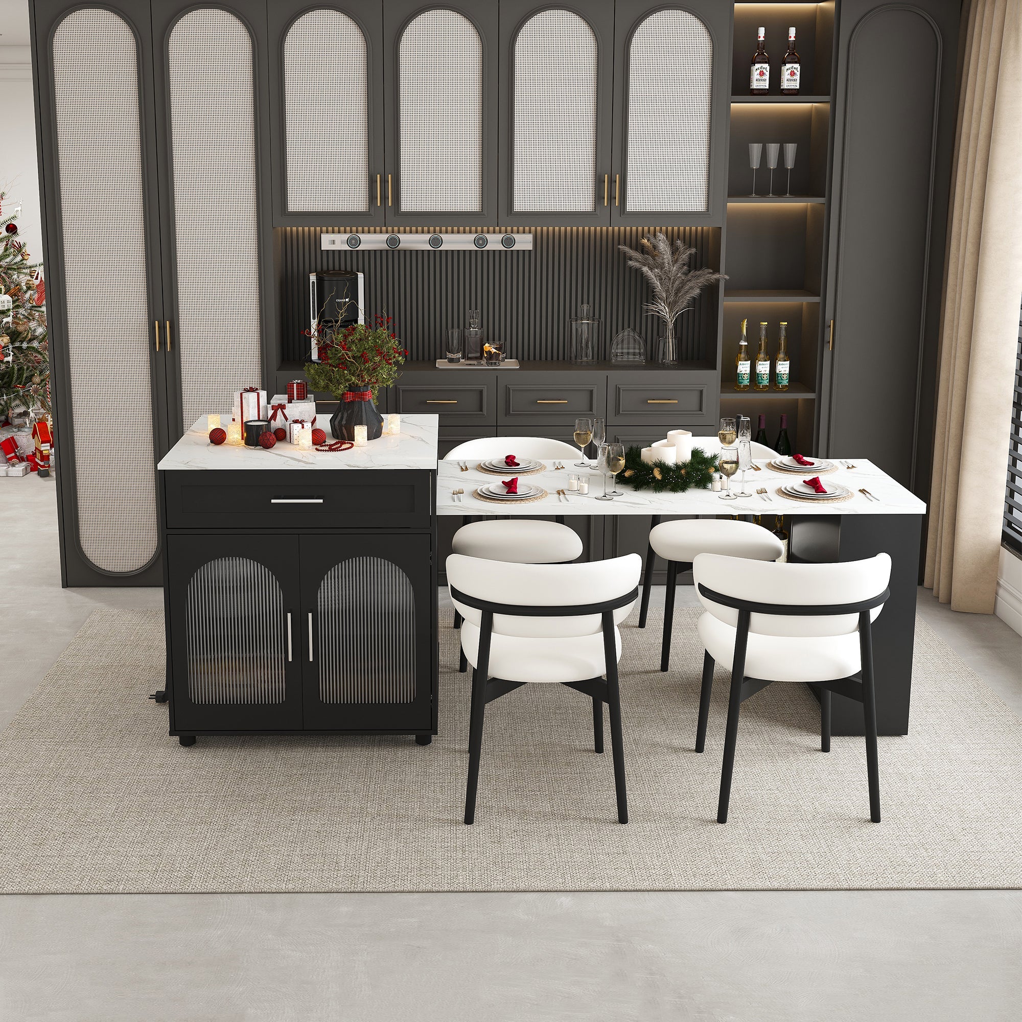 Expandable Kitchen Island with Dining Table