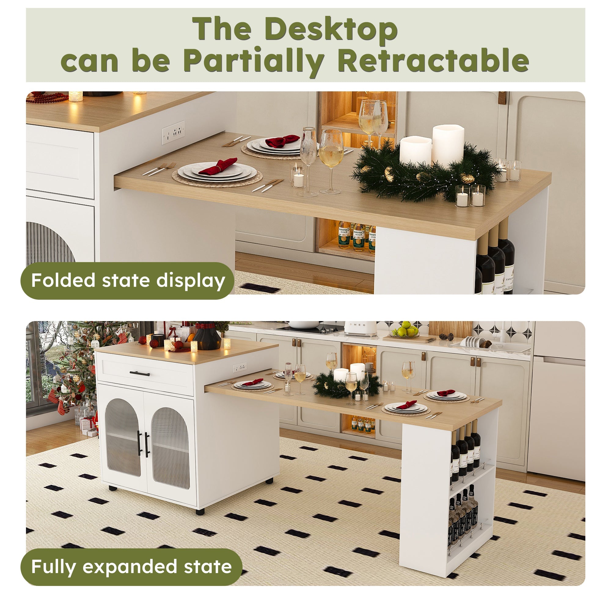 Expandable Kitchen Island with Dining Table