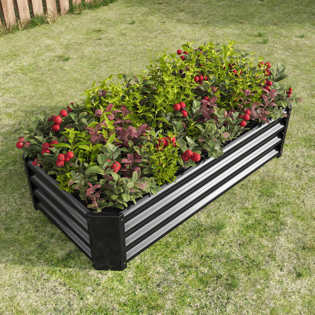 4x2x1ft Metal Raised Garden Bed Black Rectangle Planter Box Vegetables Herbs