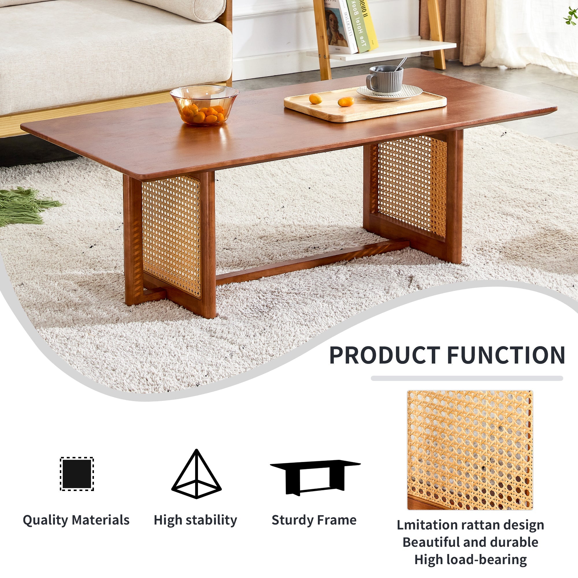 Chinese Style Rattan Solid Wood Coffee Low Table